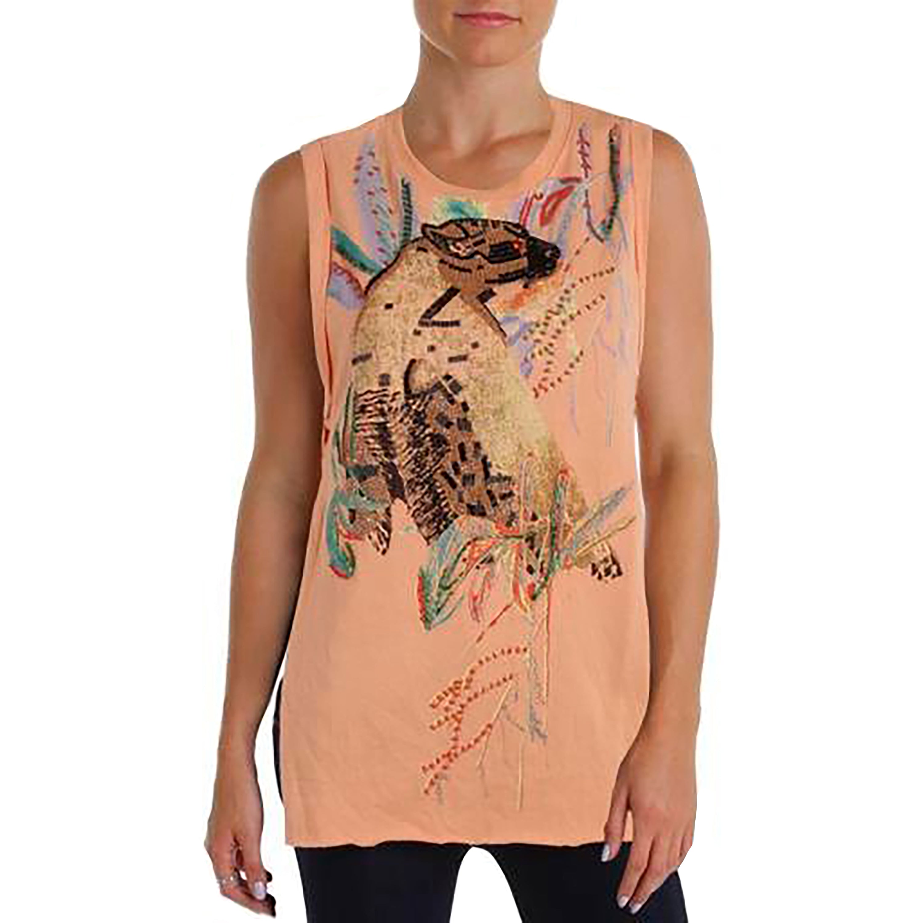 Free People Womens Beaded Sleeveless Blouse