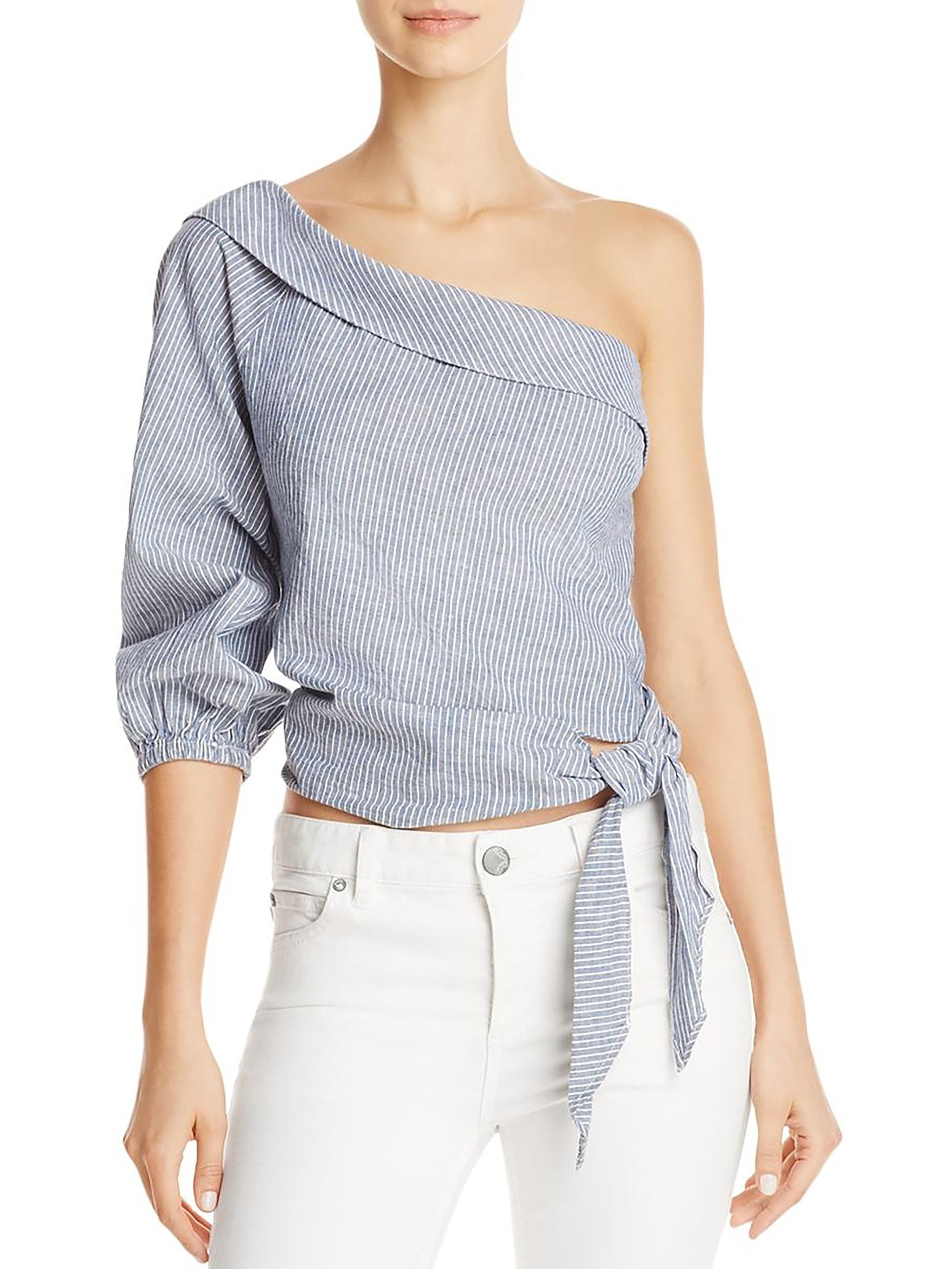 Free People Womens Get Down Pinstriped Tie-Side Casual Top