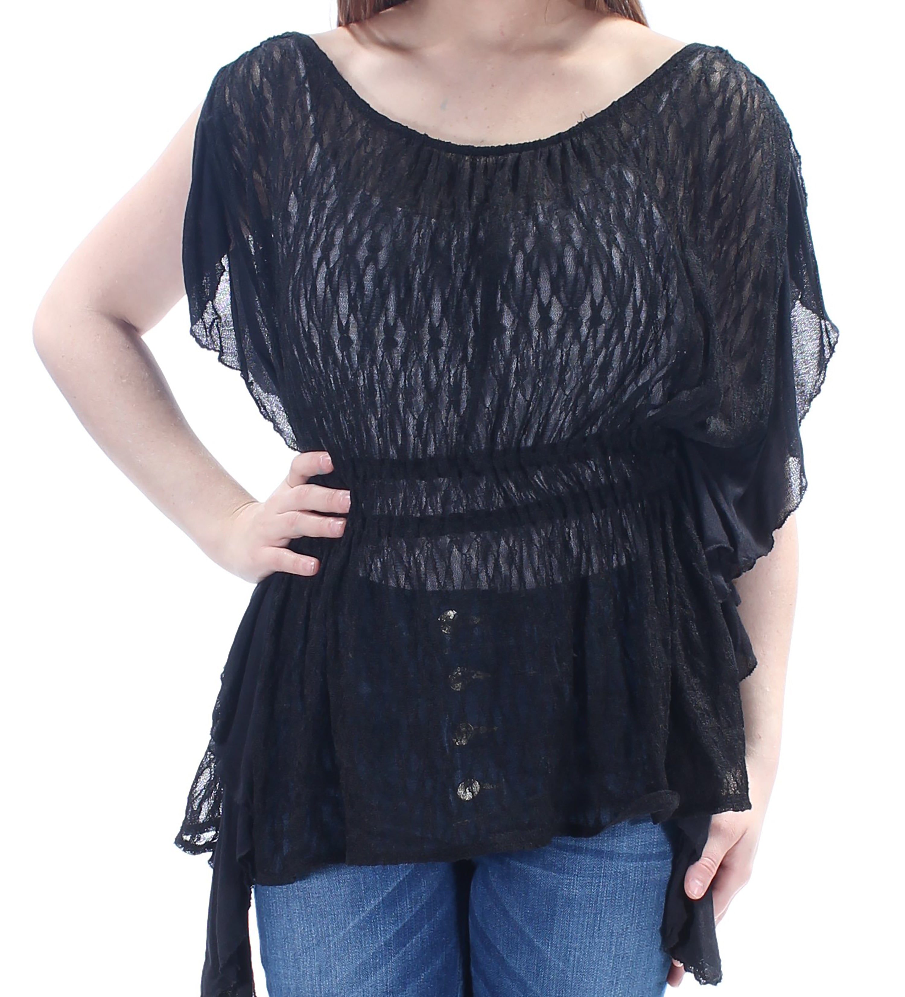 Free People Womens June Sheer Knit Blouse, Black, X-Small