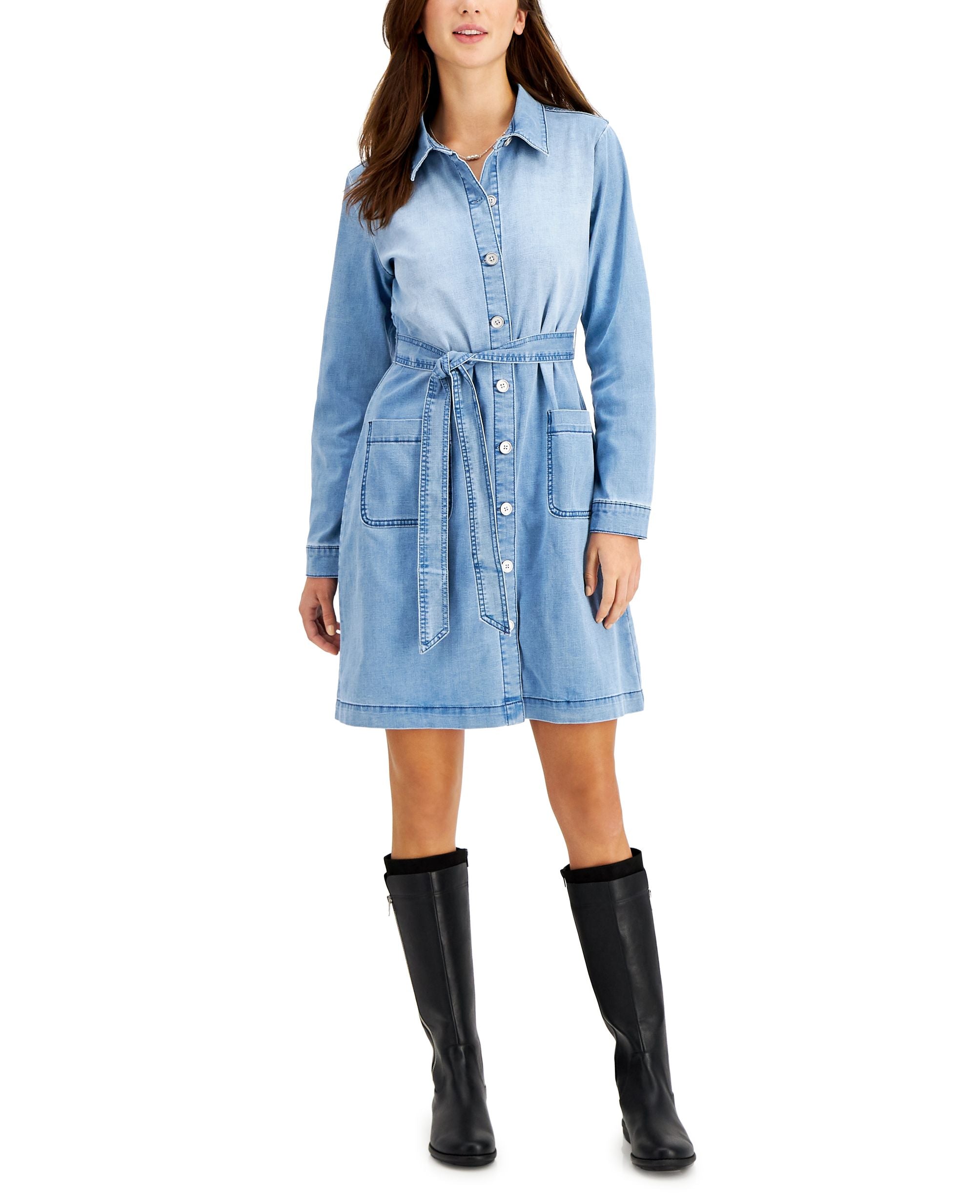 Women's Belted Denim Dress