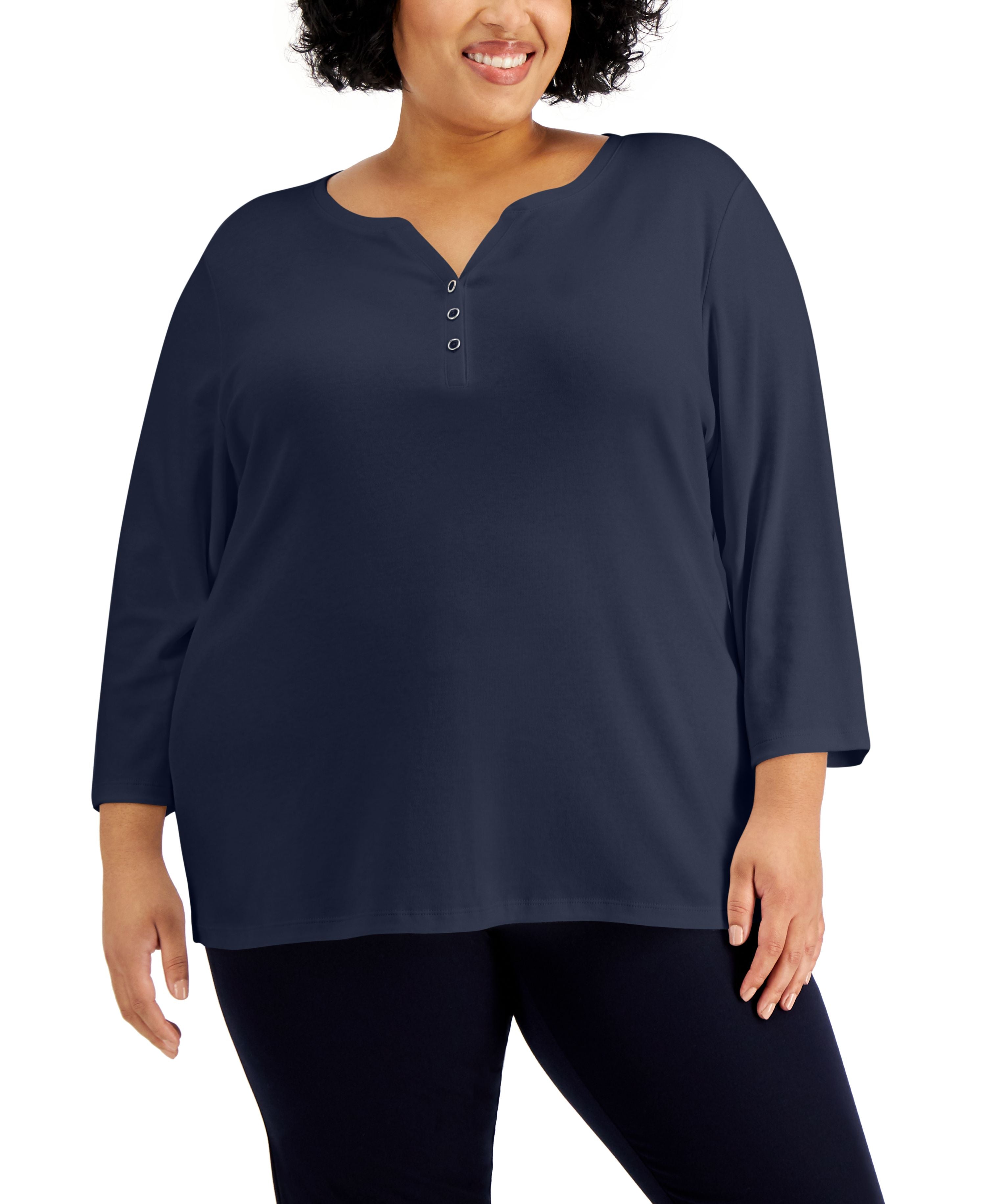 Plus Size 3/4-Sleeve Henley Top