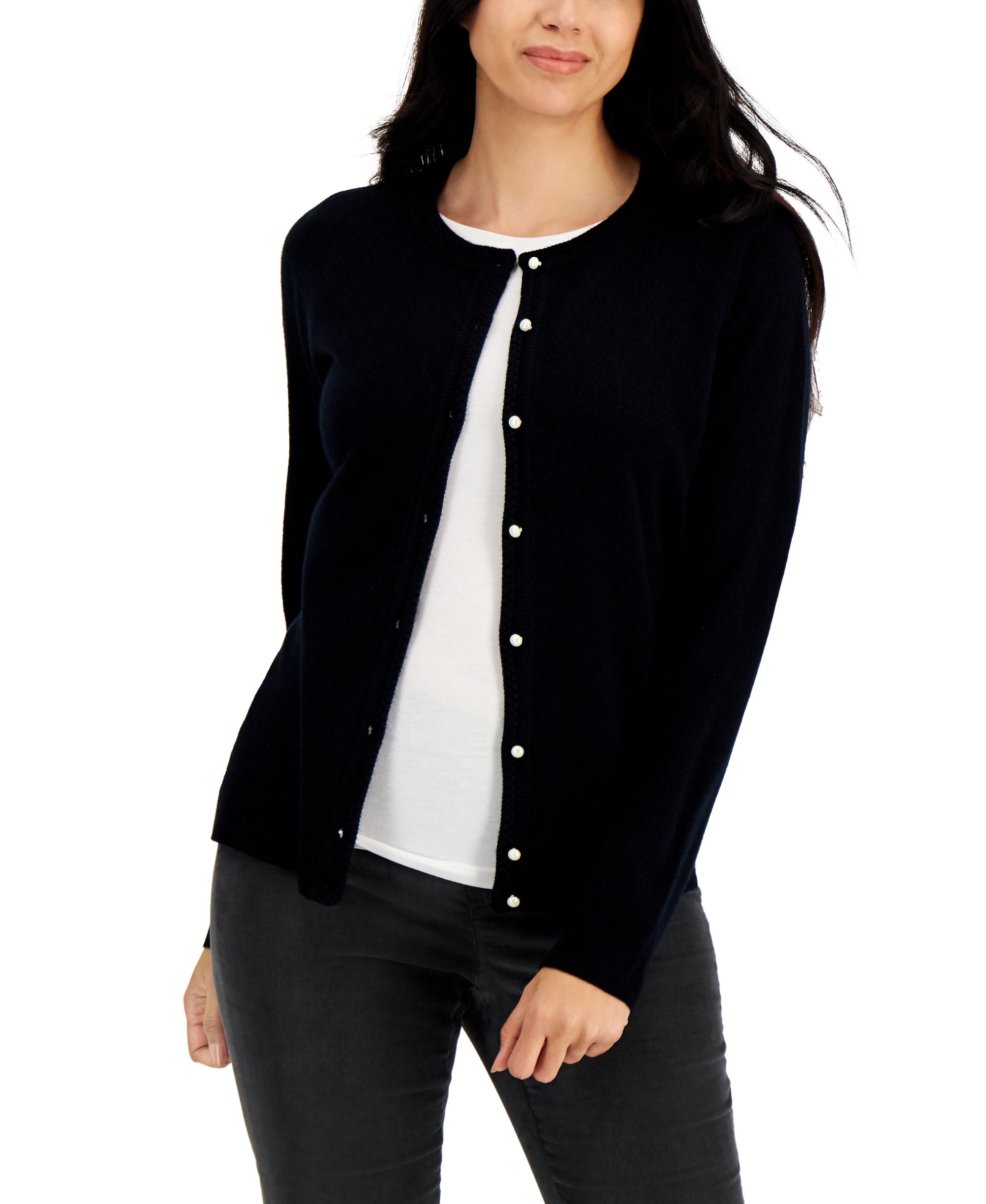 Karen Scott Pearlized Button Cardigan