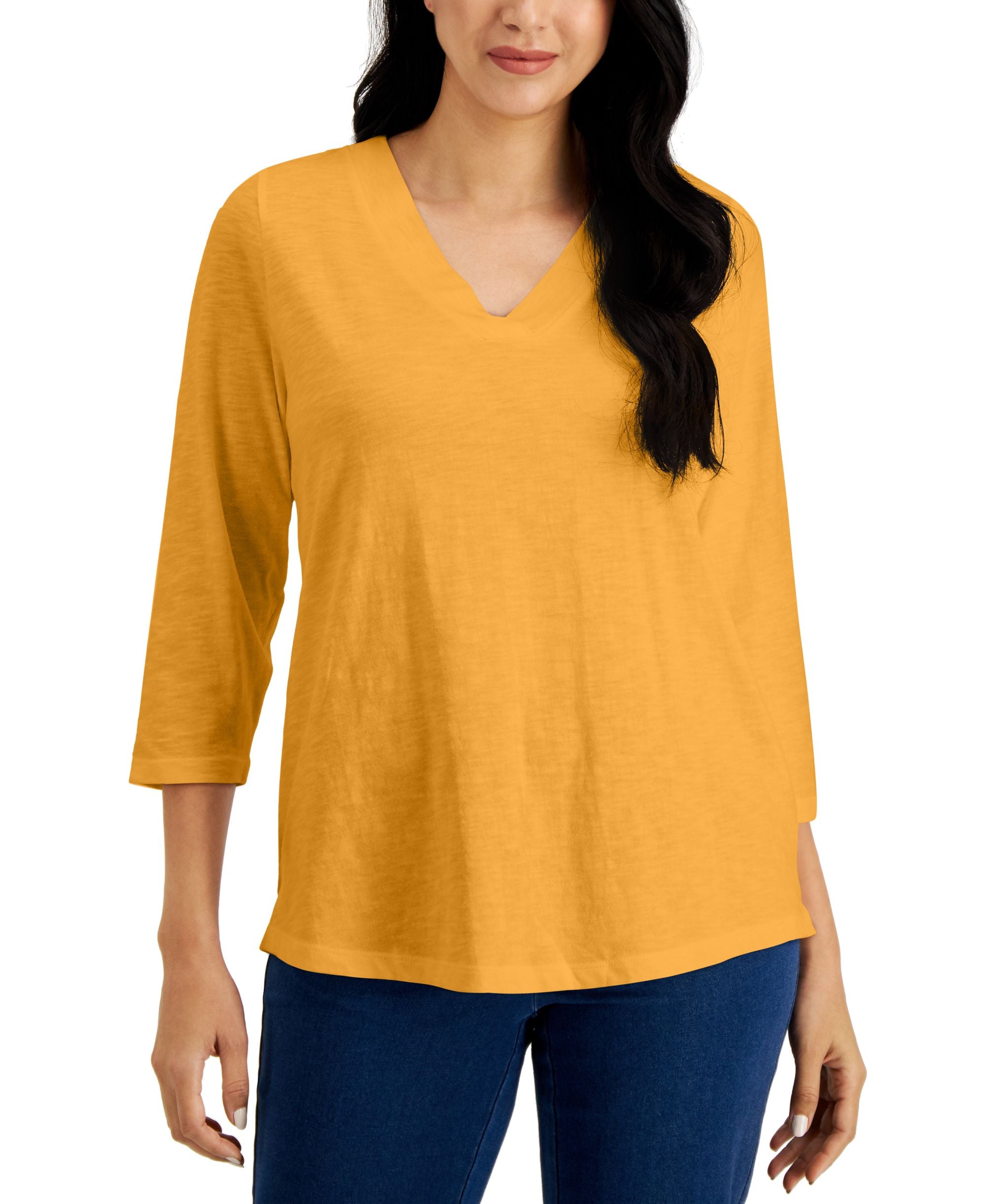 Karen Scott V Neck 3/4 Sleeve Top