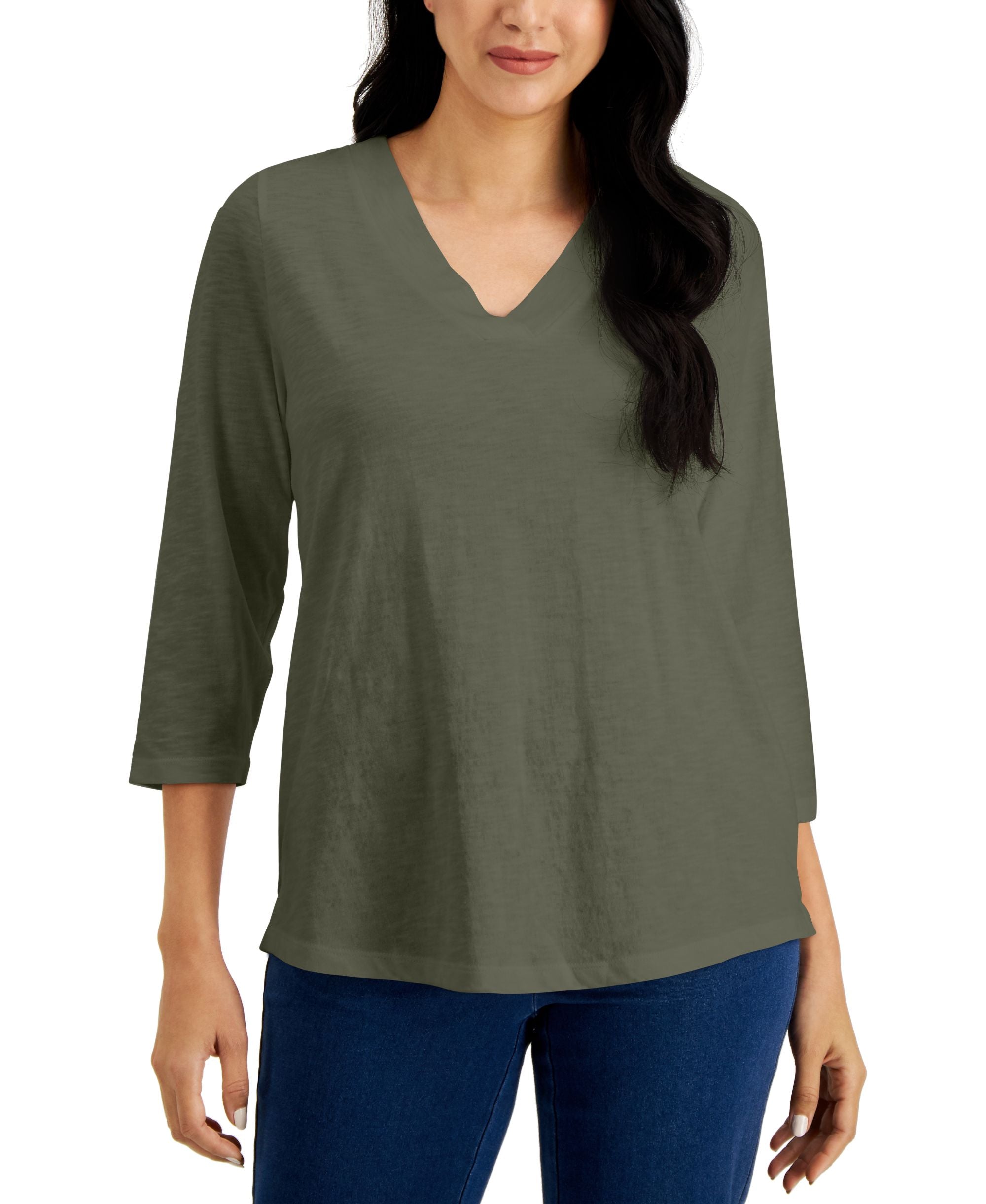 Karen Scott V Neck 3/4 Sleeve Top