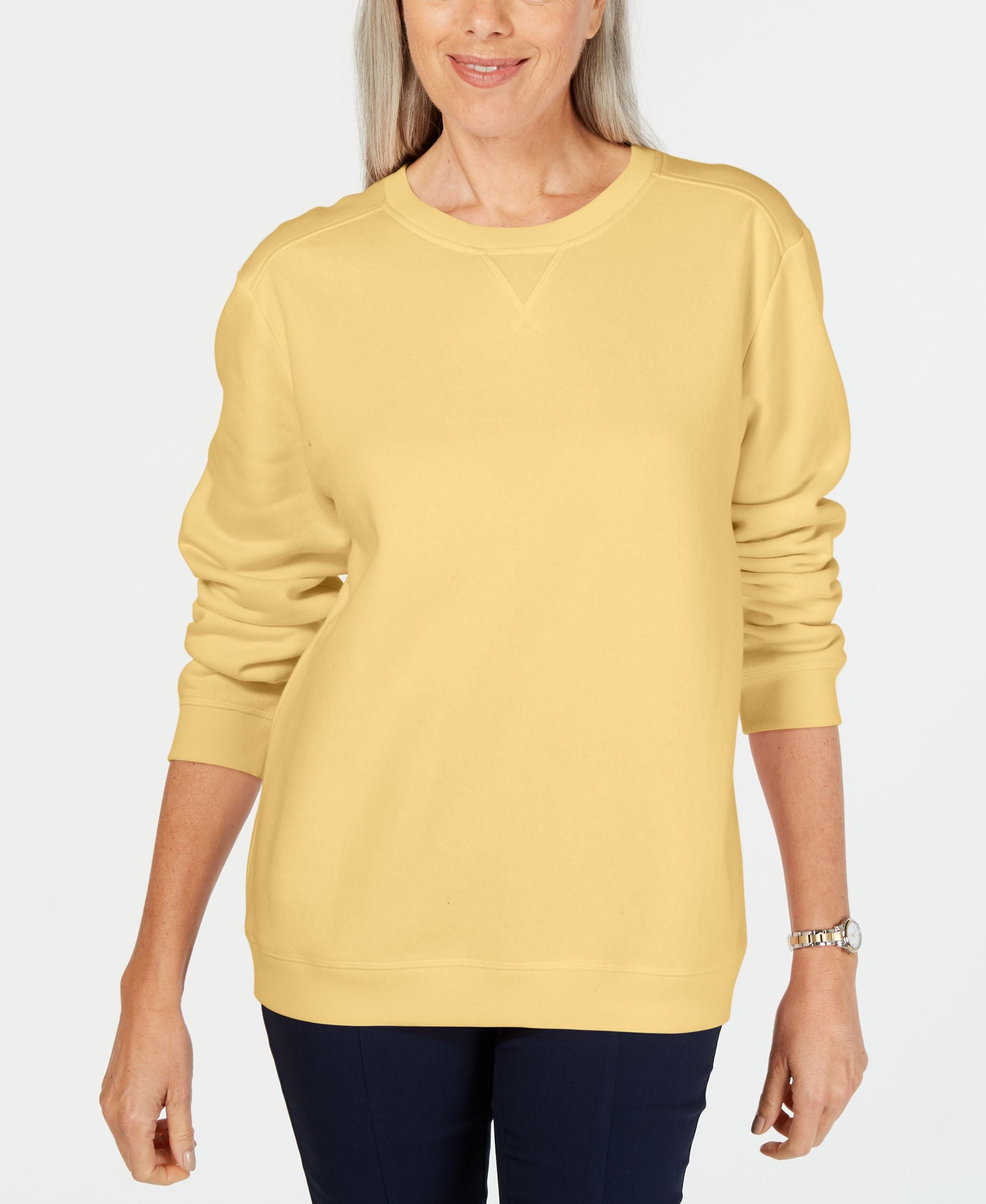 Karen Scott Crew Neck Fleece Sweatshirt