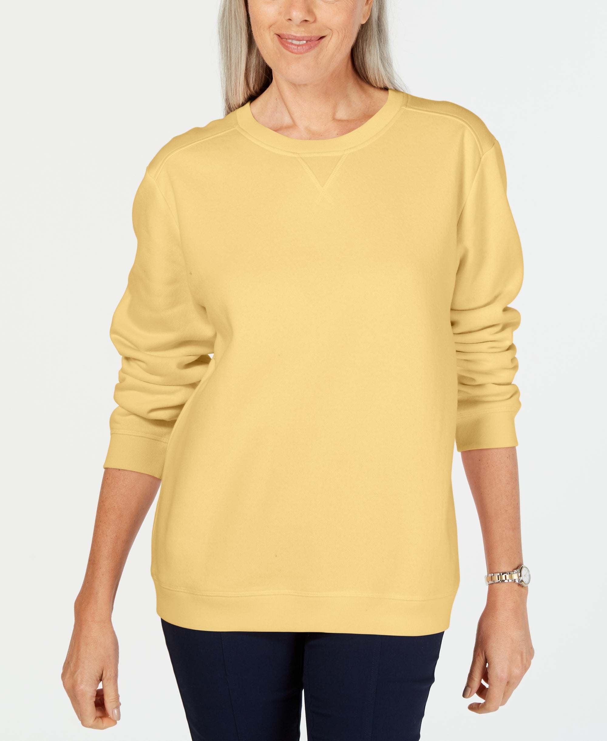 Karen Scott Crew Neck Fleece Sweatshirt