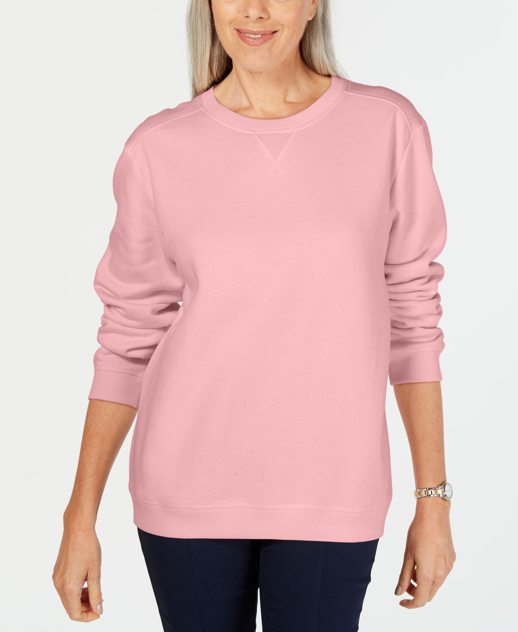Karen Scott Crew Neck Fleece Sweatshirt