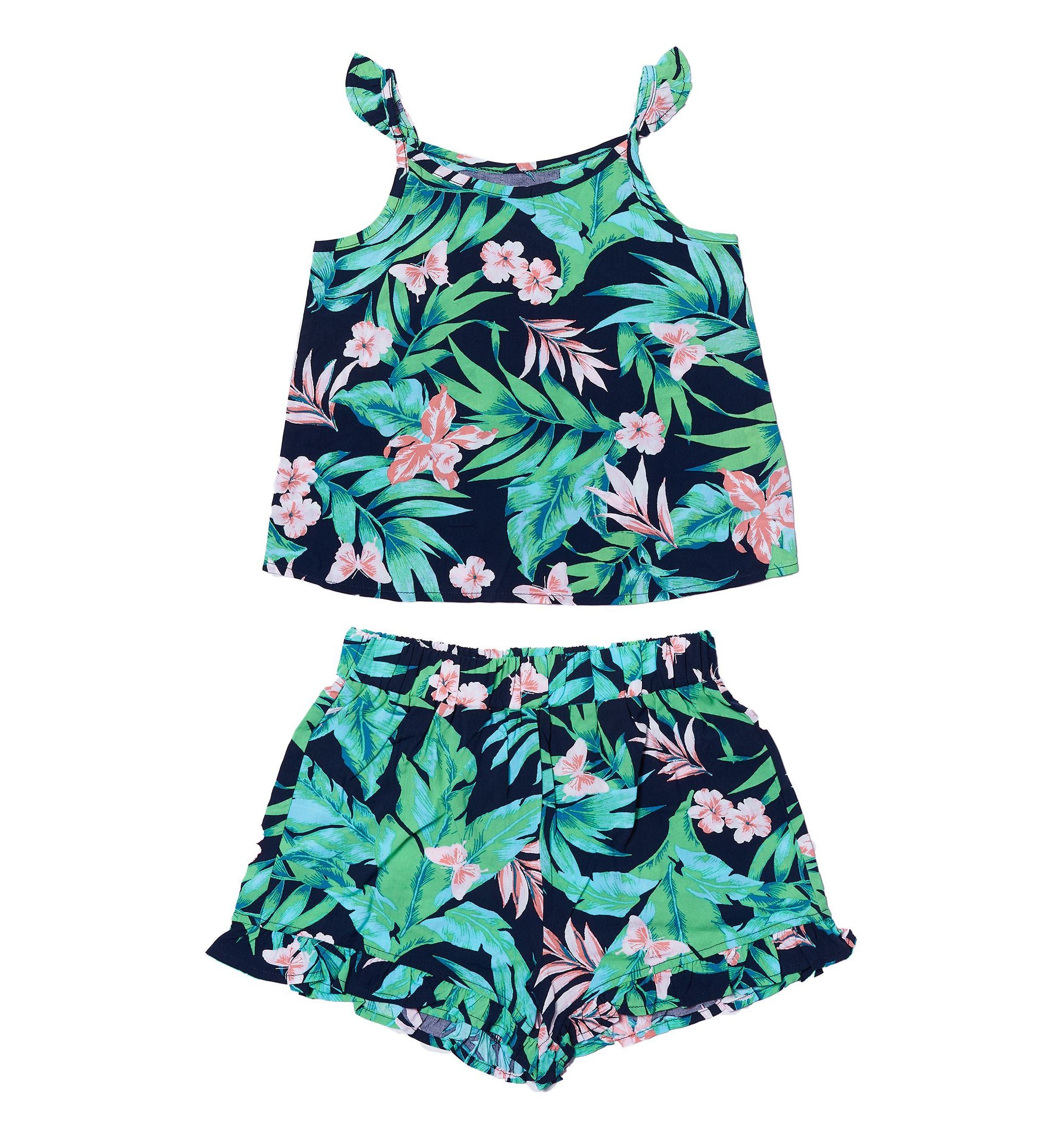 Little Girls All Over Print Challis Tank Top Shorts Set