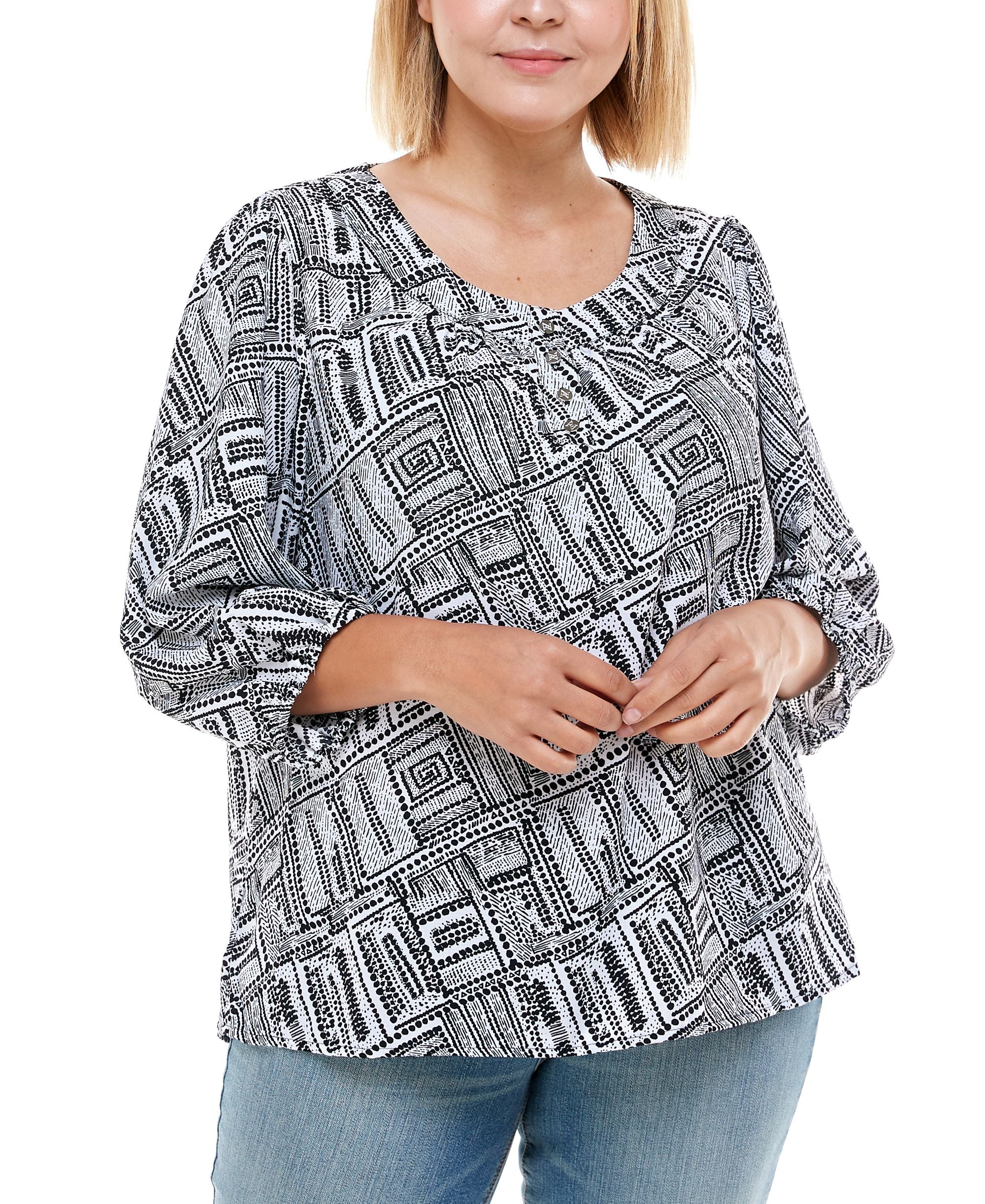 Plus Size 3/4 Sleeve Cleo Neckline Henley Top