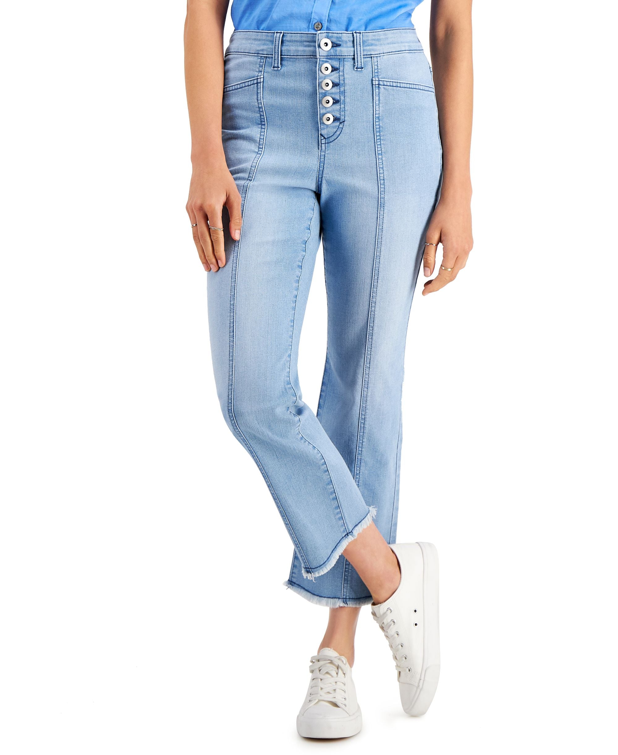 Style & Co Petite Button Fly Kick Crop Jeans
