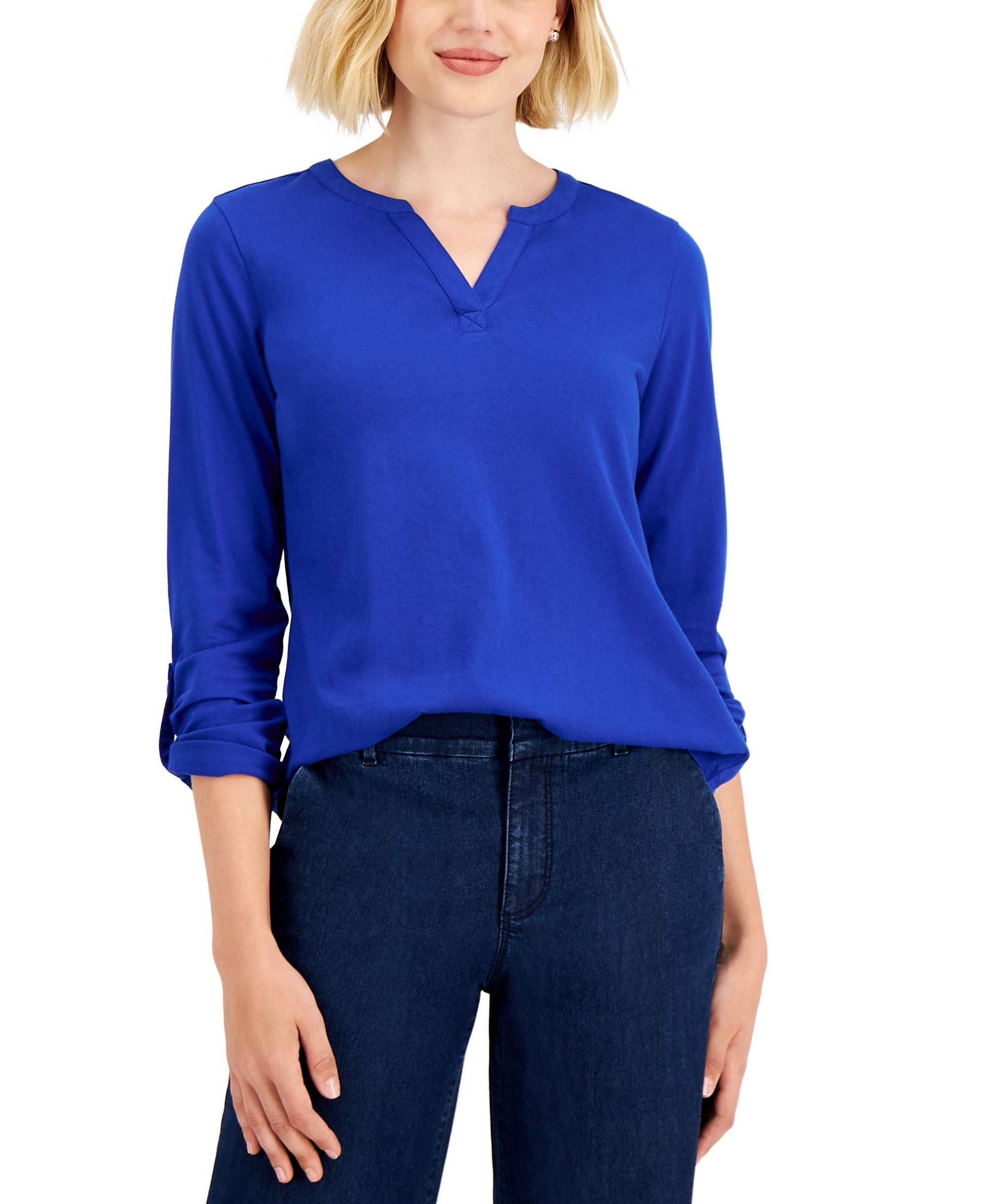 Charter Club Cotton Split-Neck Top