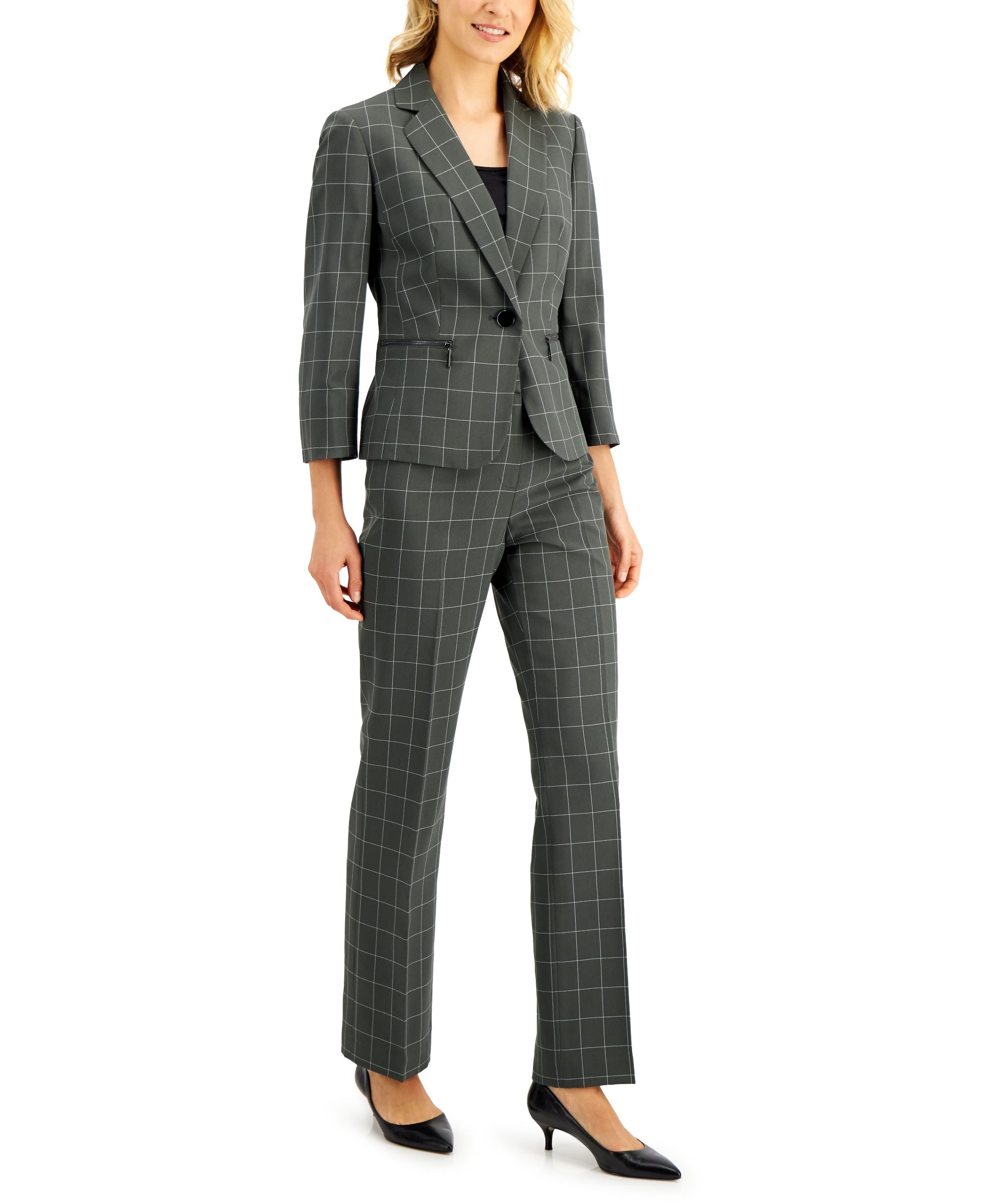 Le Suit Petite Windowpane Pantsuit