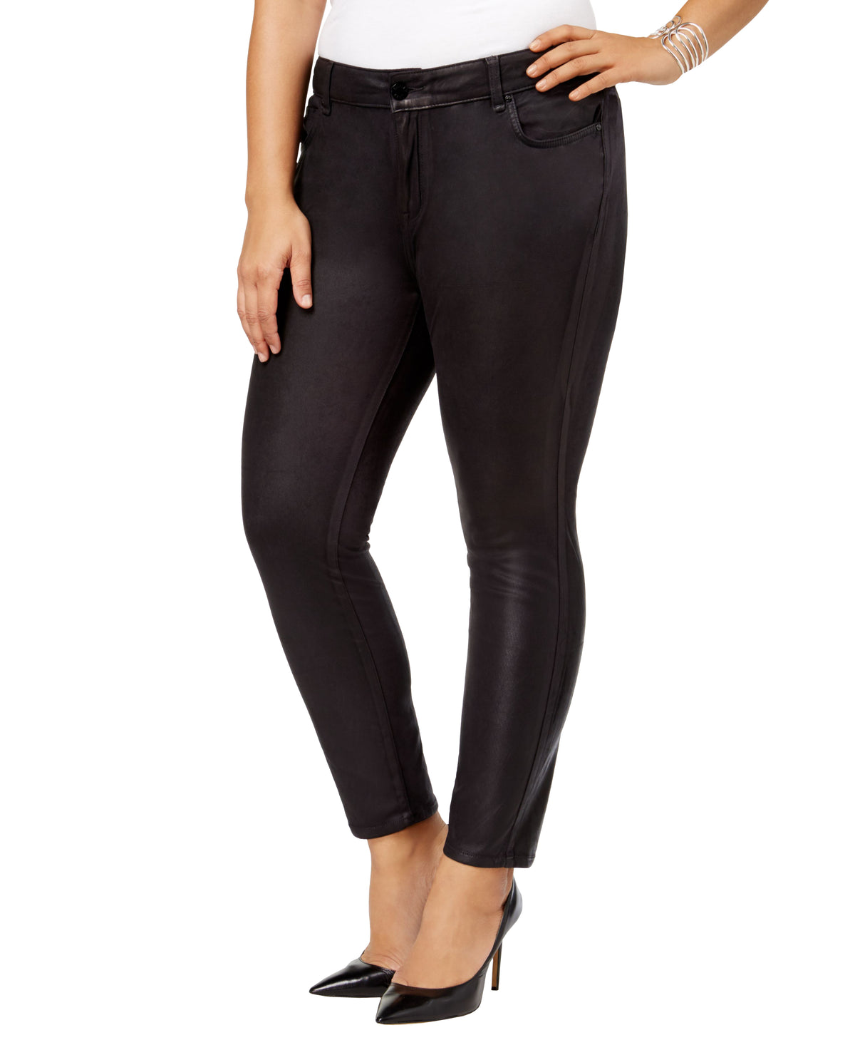 Trendy Plus Size Coated-Texture Jeans