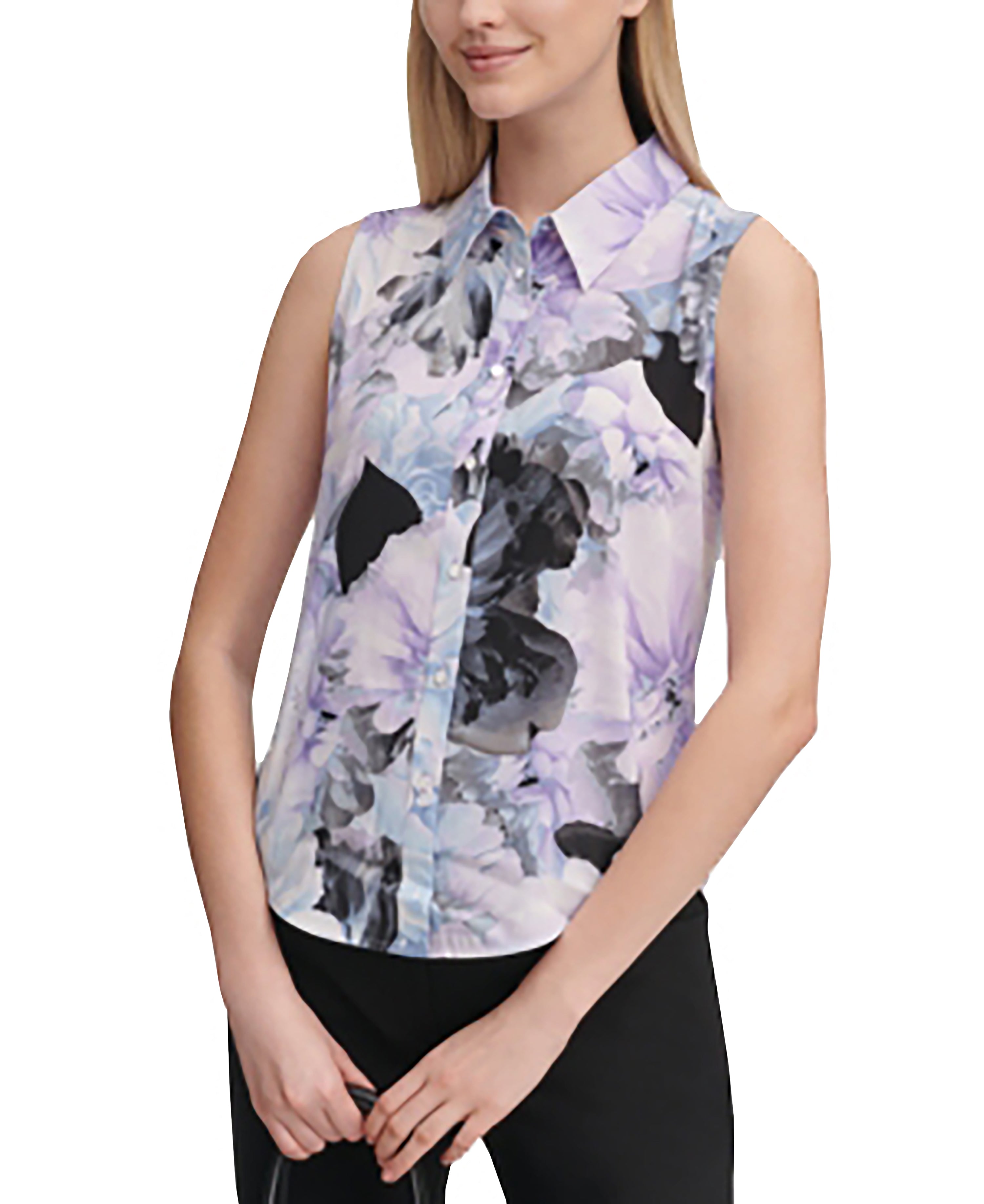 Calvin Klein Floral-Print Sleeveless Blouse Opal Multi L