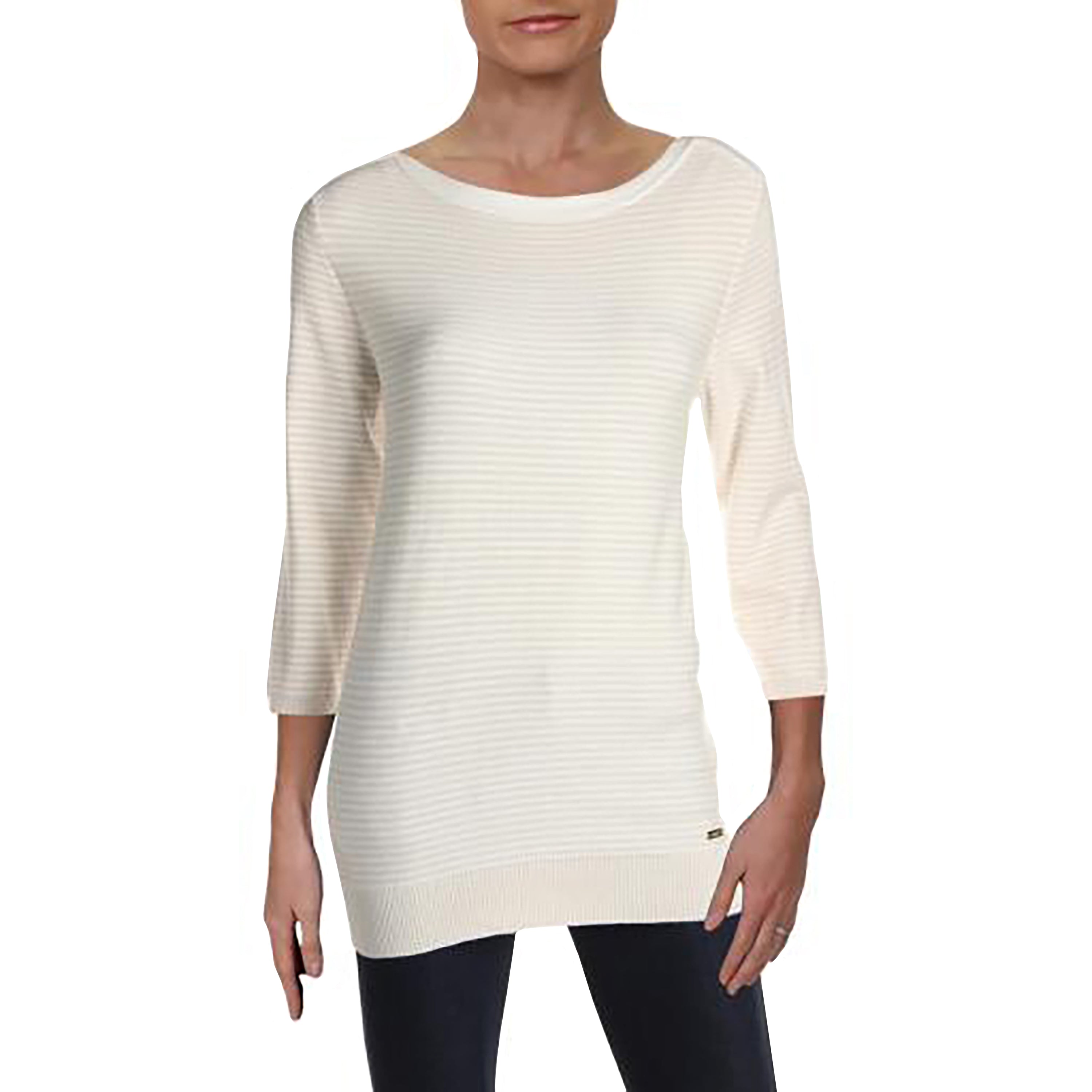 Calvin Klein Womens Striped Envelope Neck Knit Top