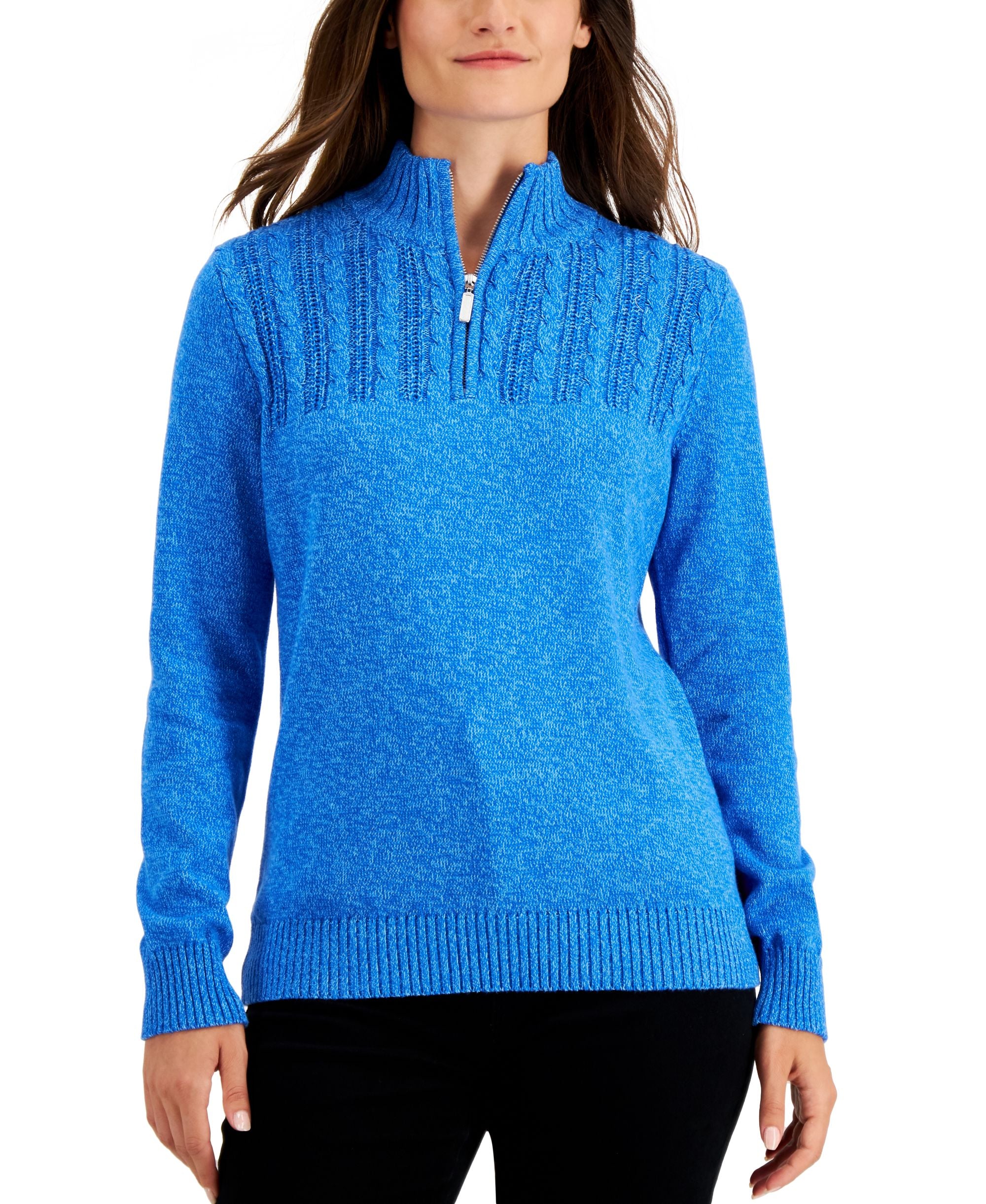 Karen Scott Cotton Quarter Zip Sweater