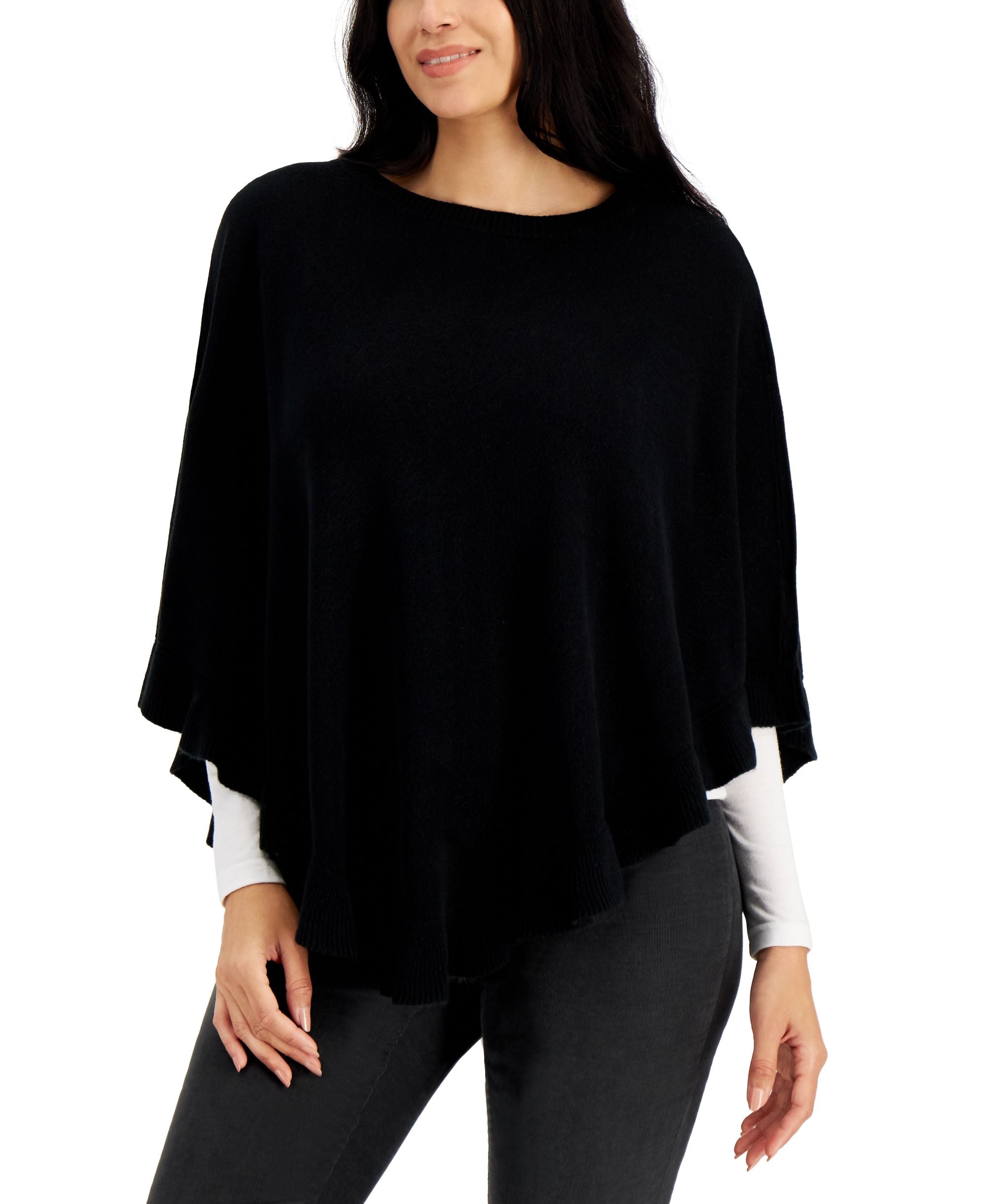 Karen Scott Petite Luxsoft Ruffled Poncho