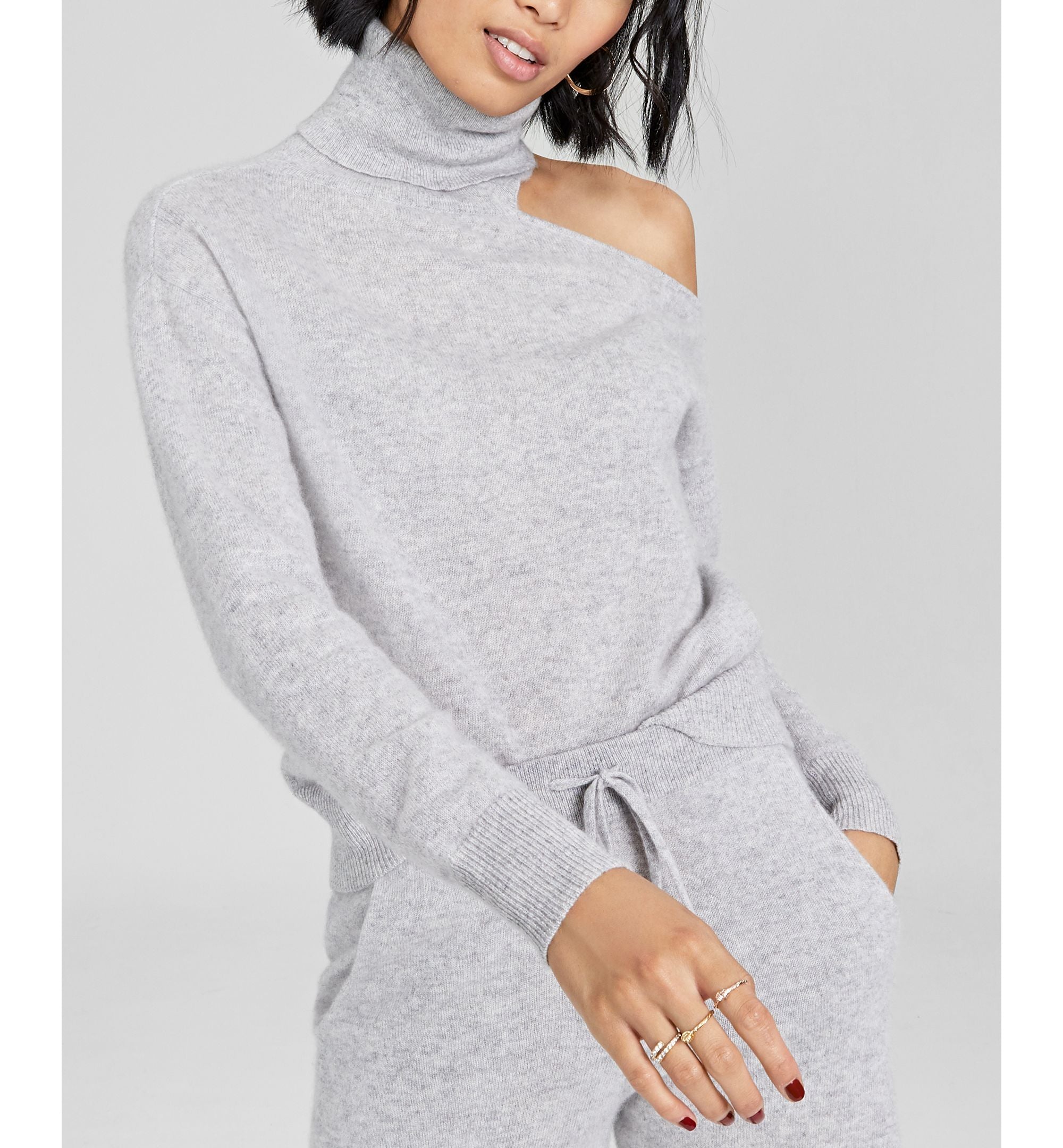 Charter Club Womens Cashmere Cold Shoulder Turtleneck Sweater