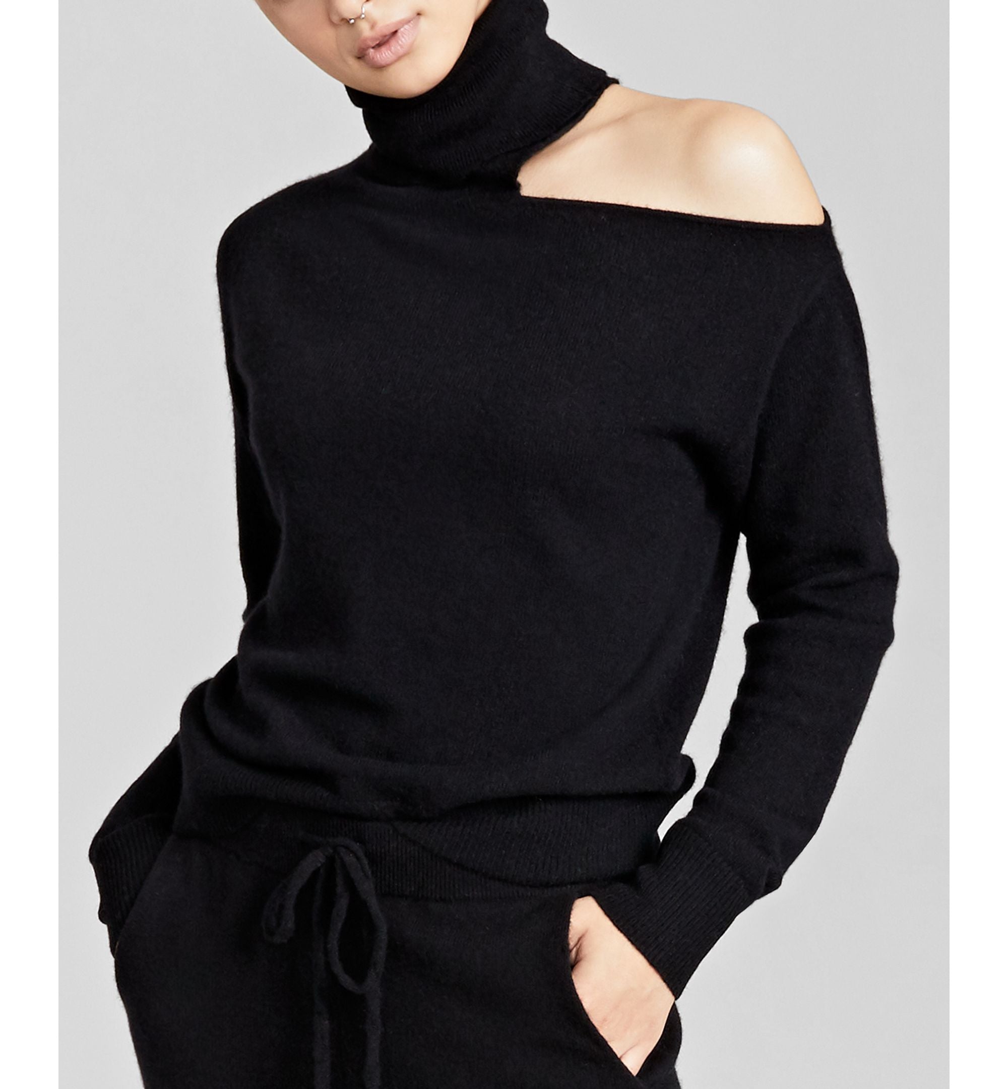 Charter Club Womens Cashmere Cold Shoulder Turtleneck Sweater