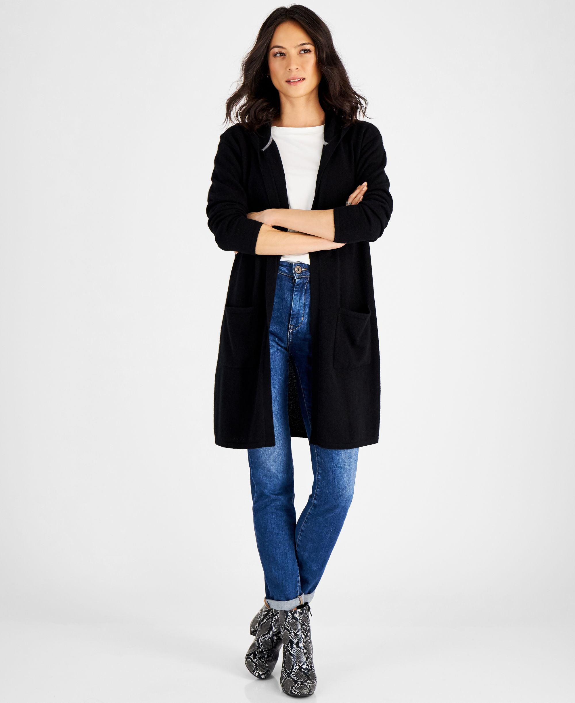 Women's 100% Cashmere Open-Front Hoodie