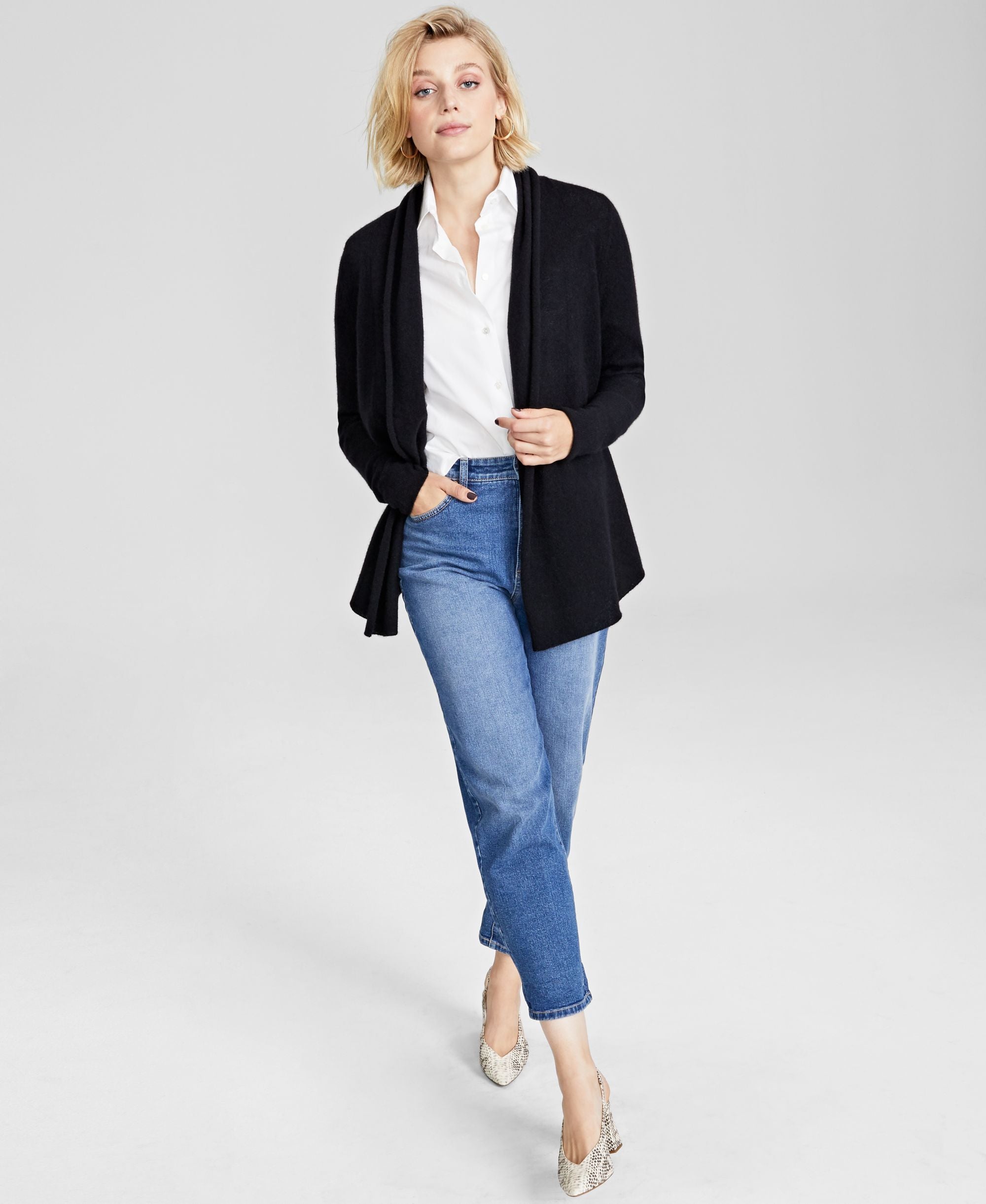 Women's 100% Cashmere Open-Front Cardigan