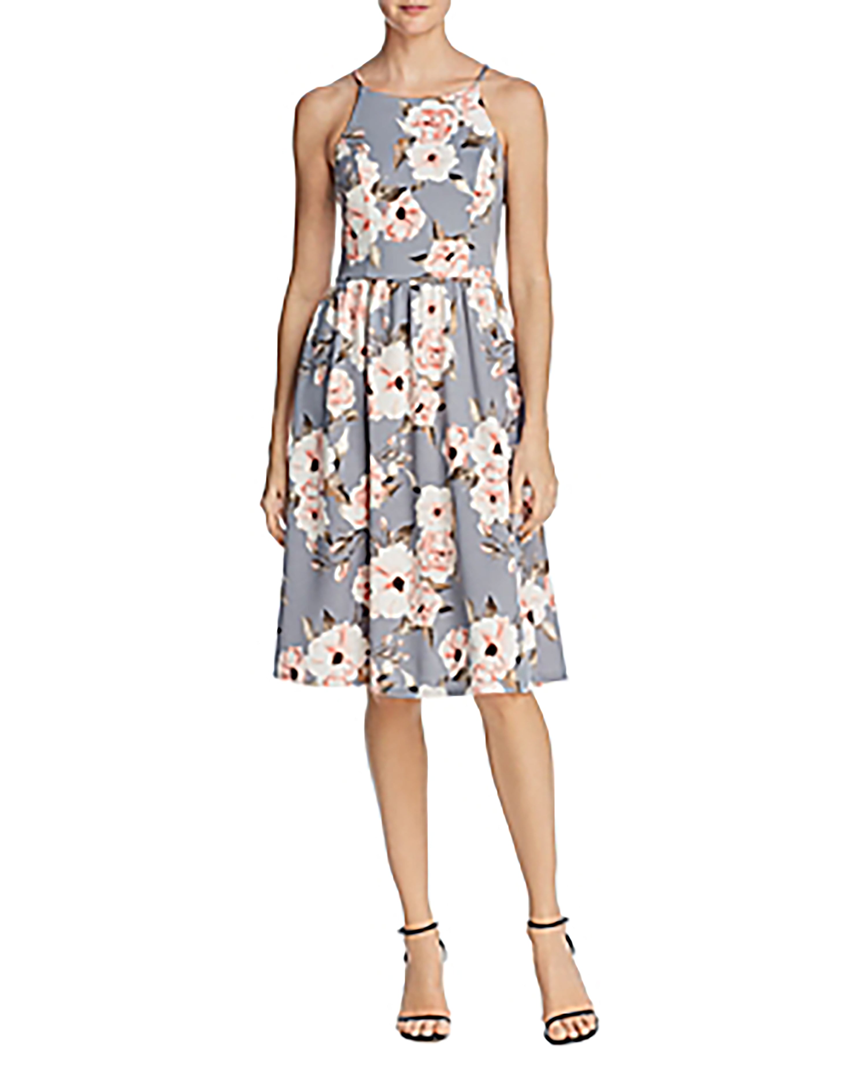 Aqua Womens Floral Print High Neck Party Dress Gray/Pink S