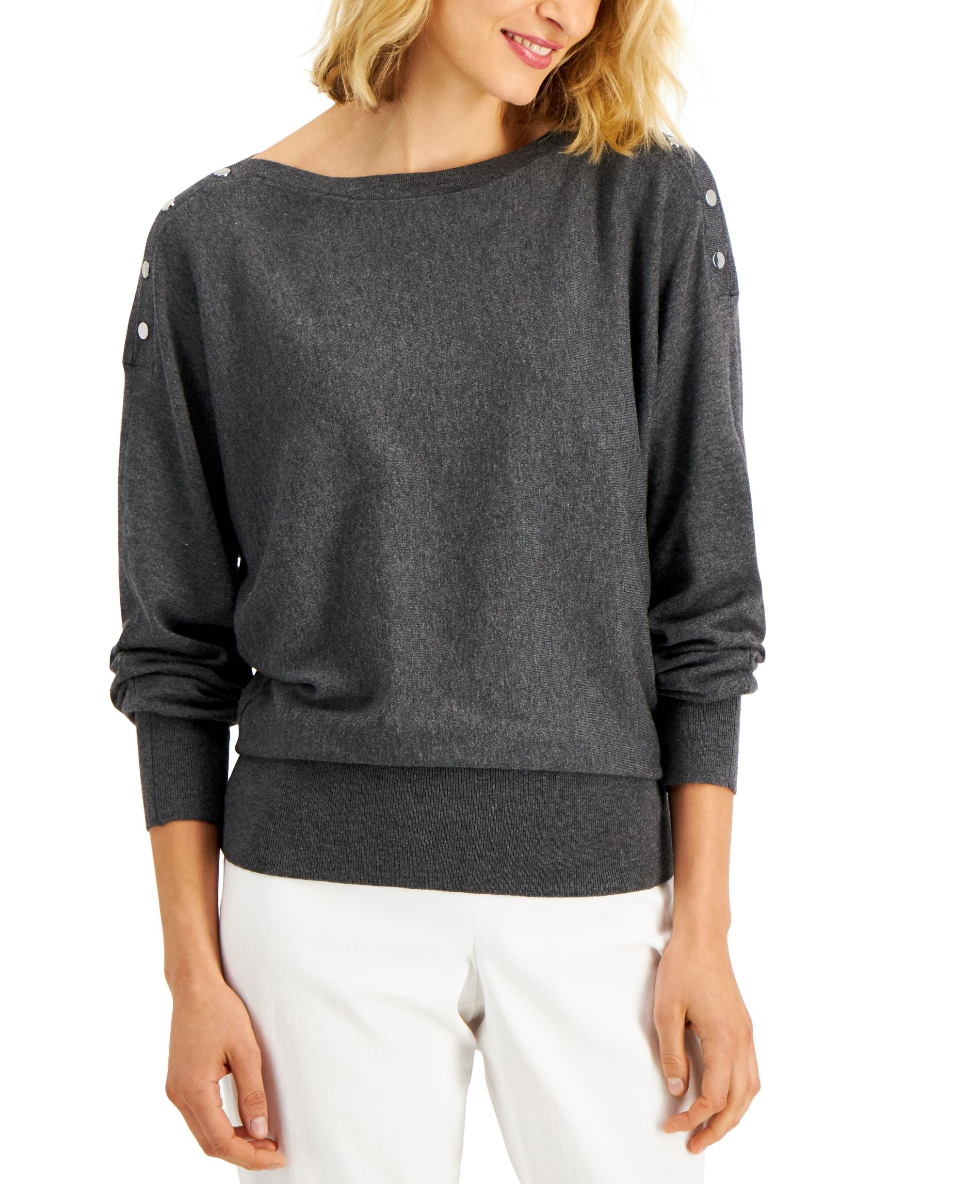 Dolman Button-Trim Sweater