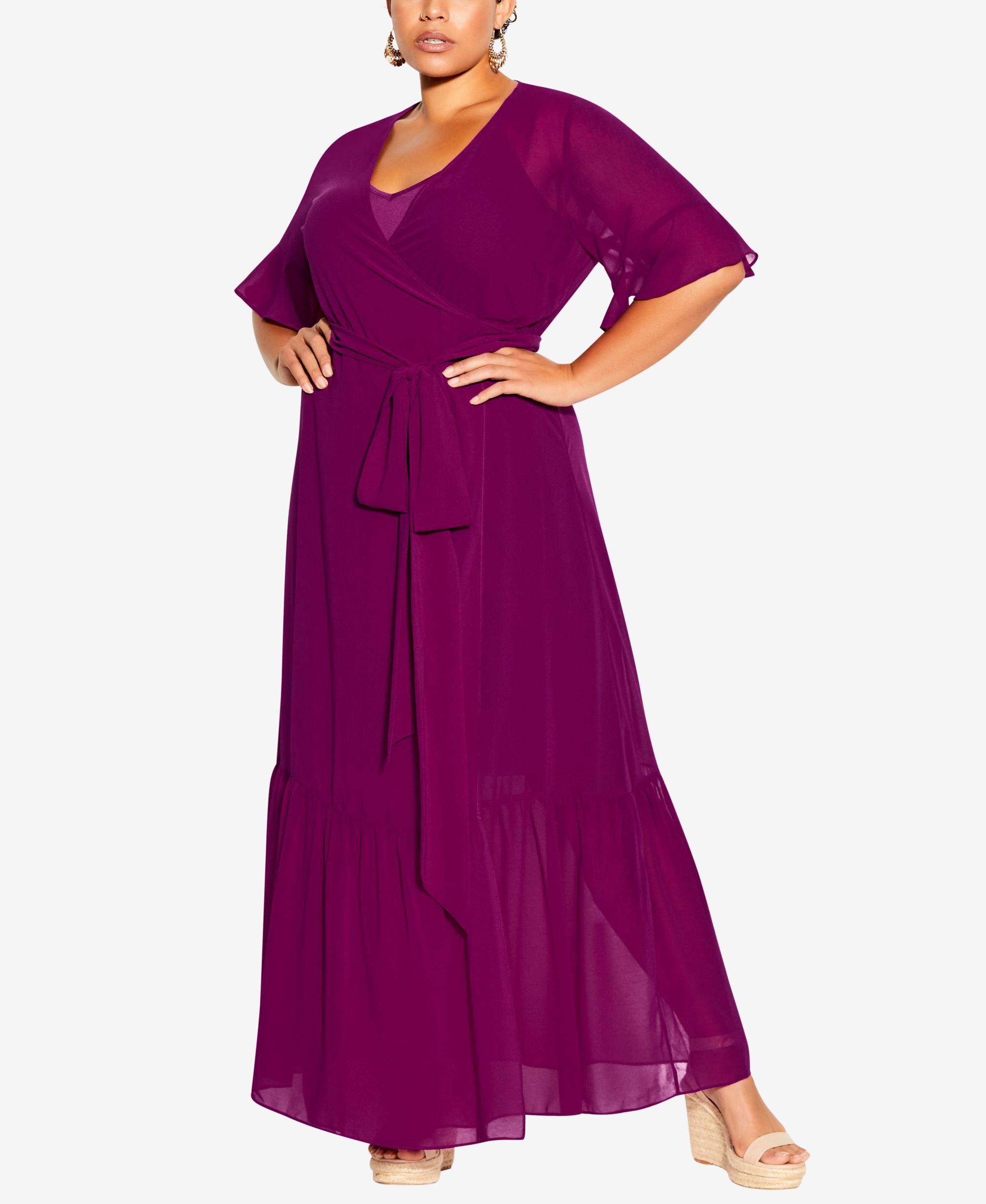 City Chic Trendy Plus Size Flutter Wrap Maxi Dress