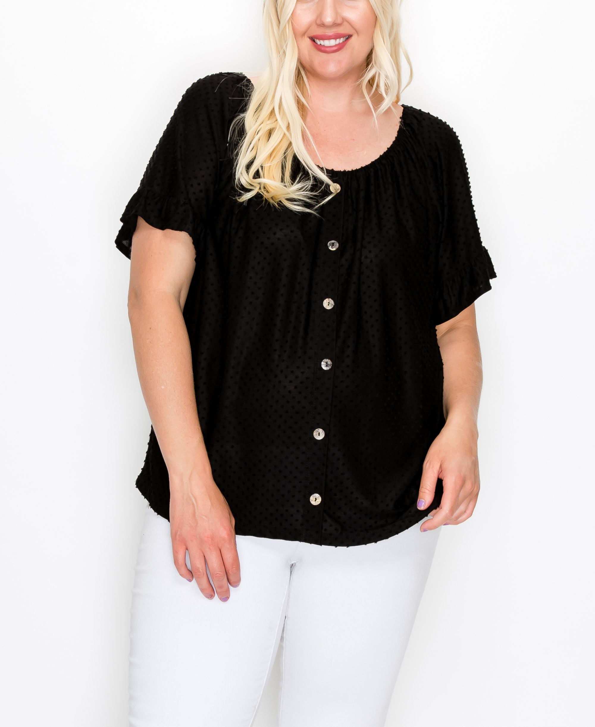 Plus Size Button Front Peasant Top