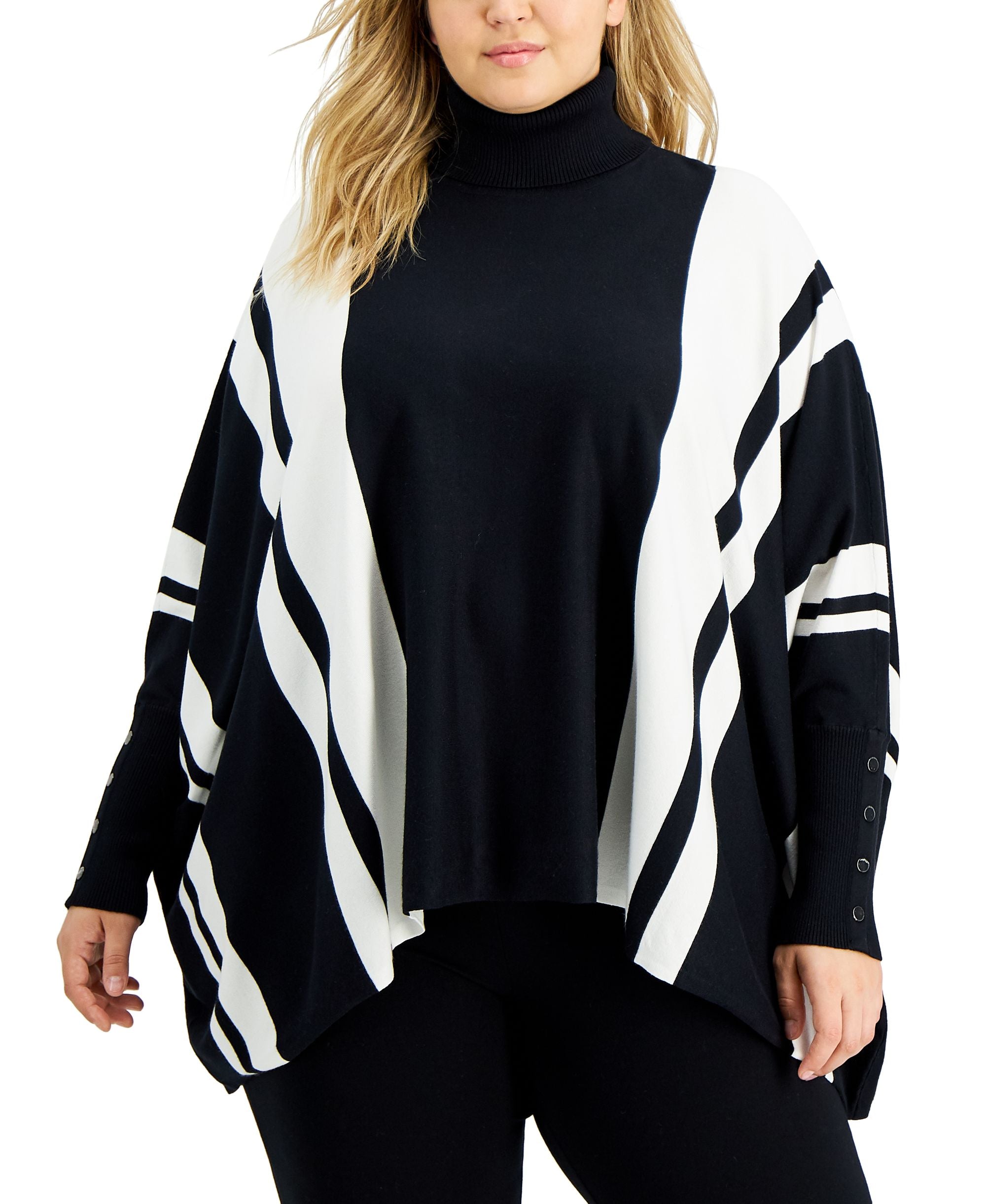 Alfani Plus Size Striped Poncho Sweater