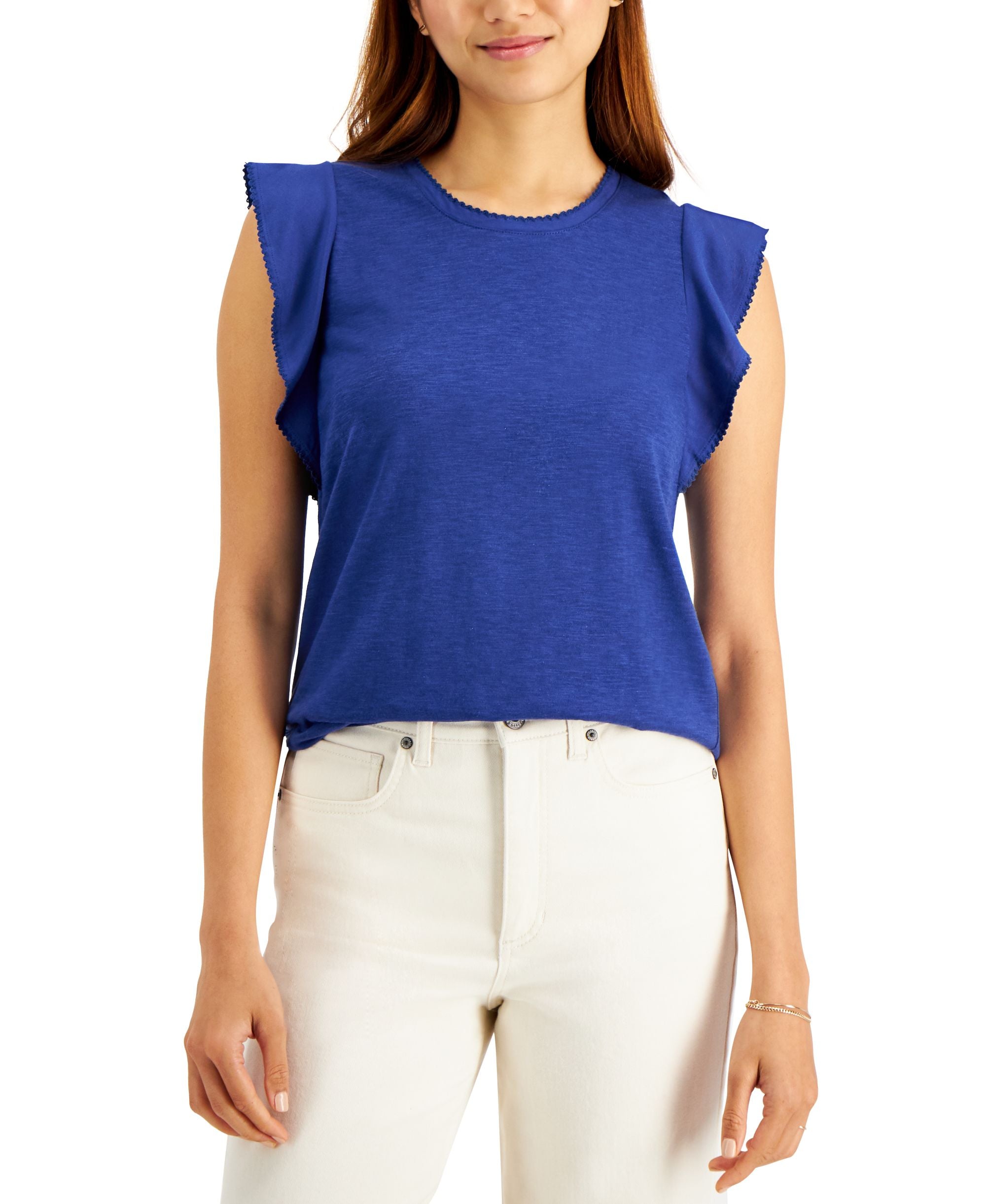 Mixed Media Flutter-Sleeve Top