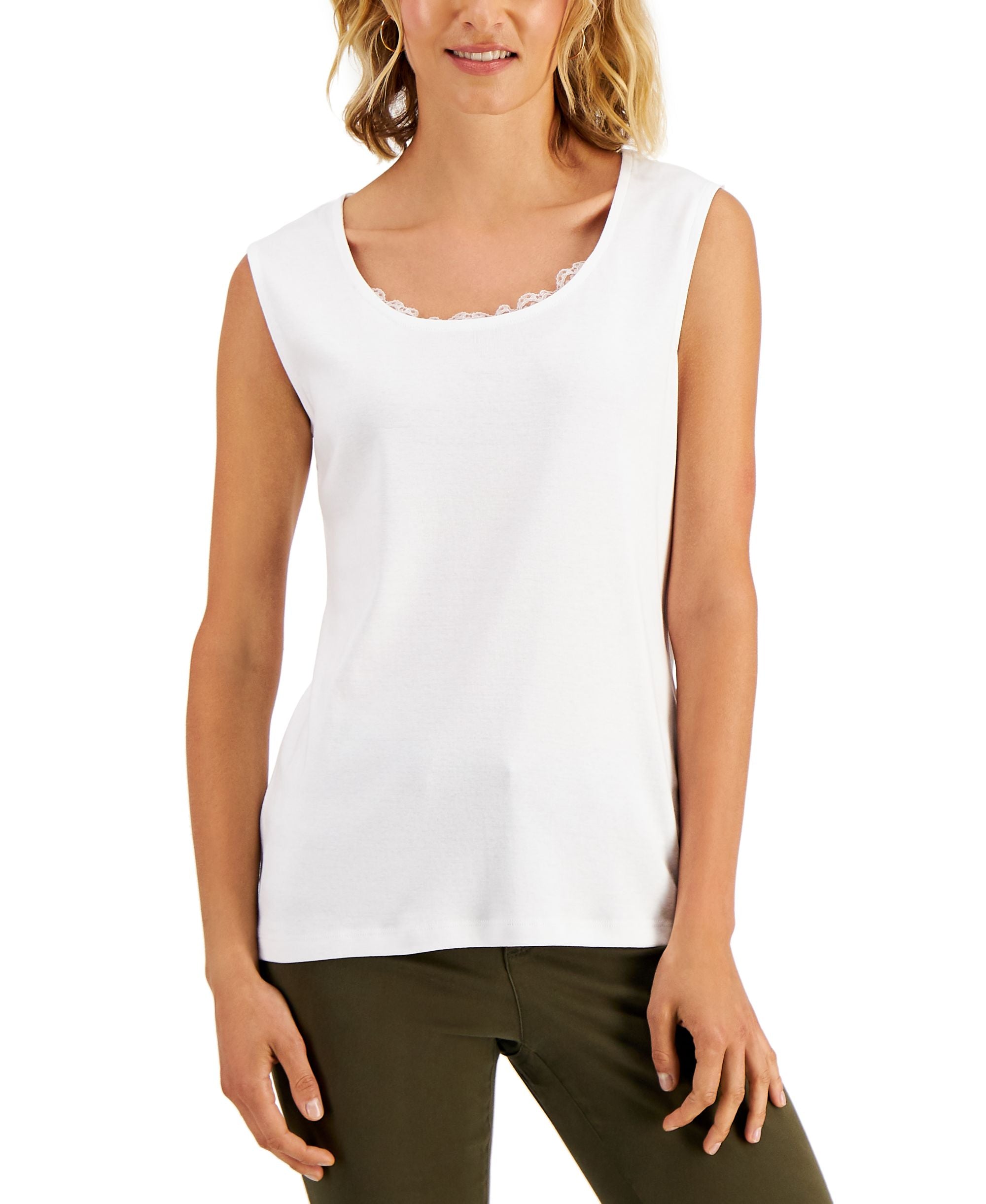 Karen Scott Lace Trimmed Tank Top