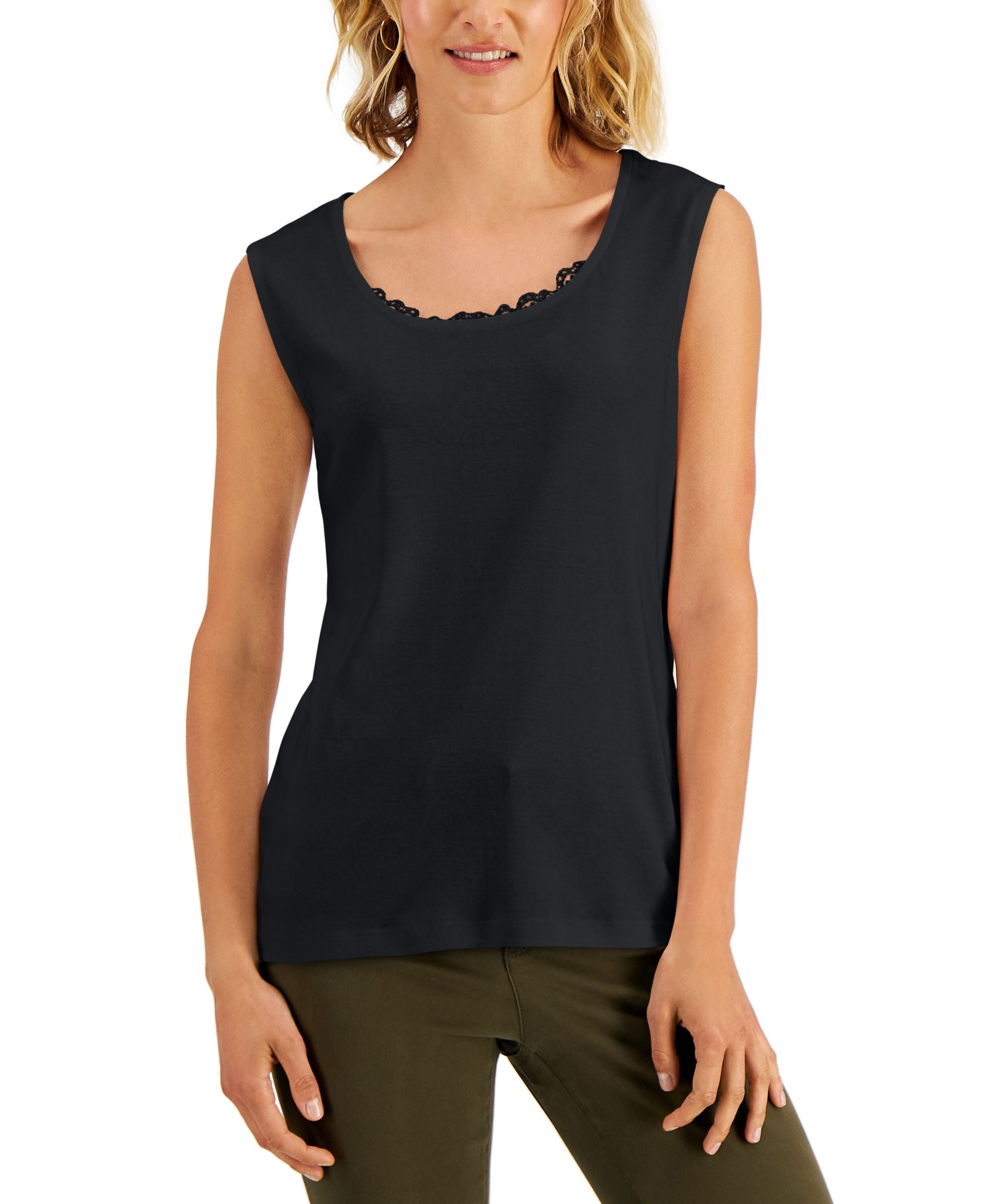 Karen Scott Lace Trimmed Tank Top