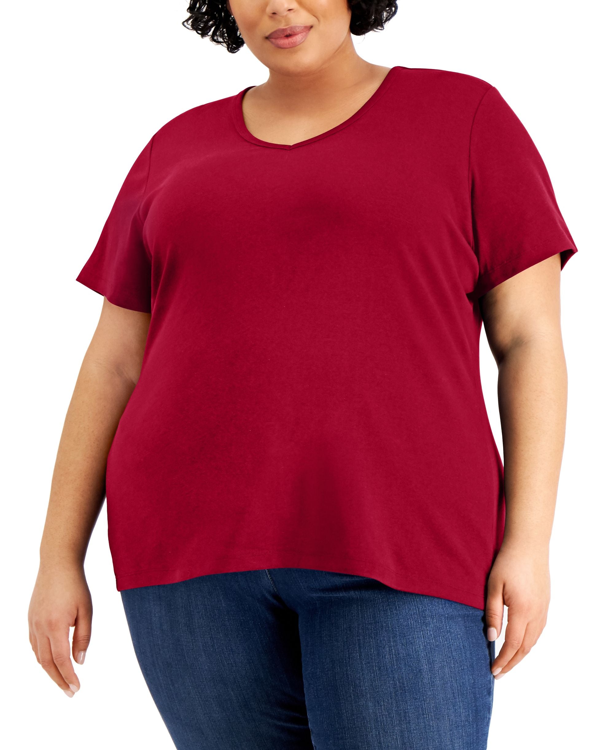 Karen Scott Plus Size Cotton V Neck Top