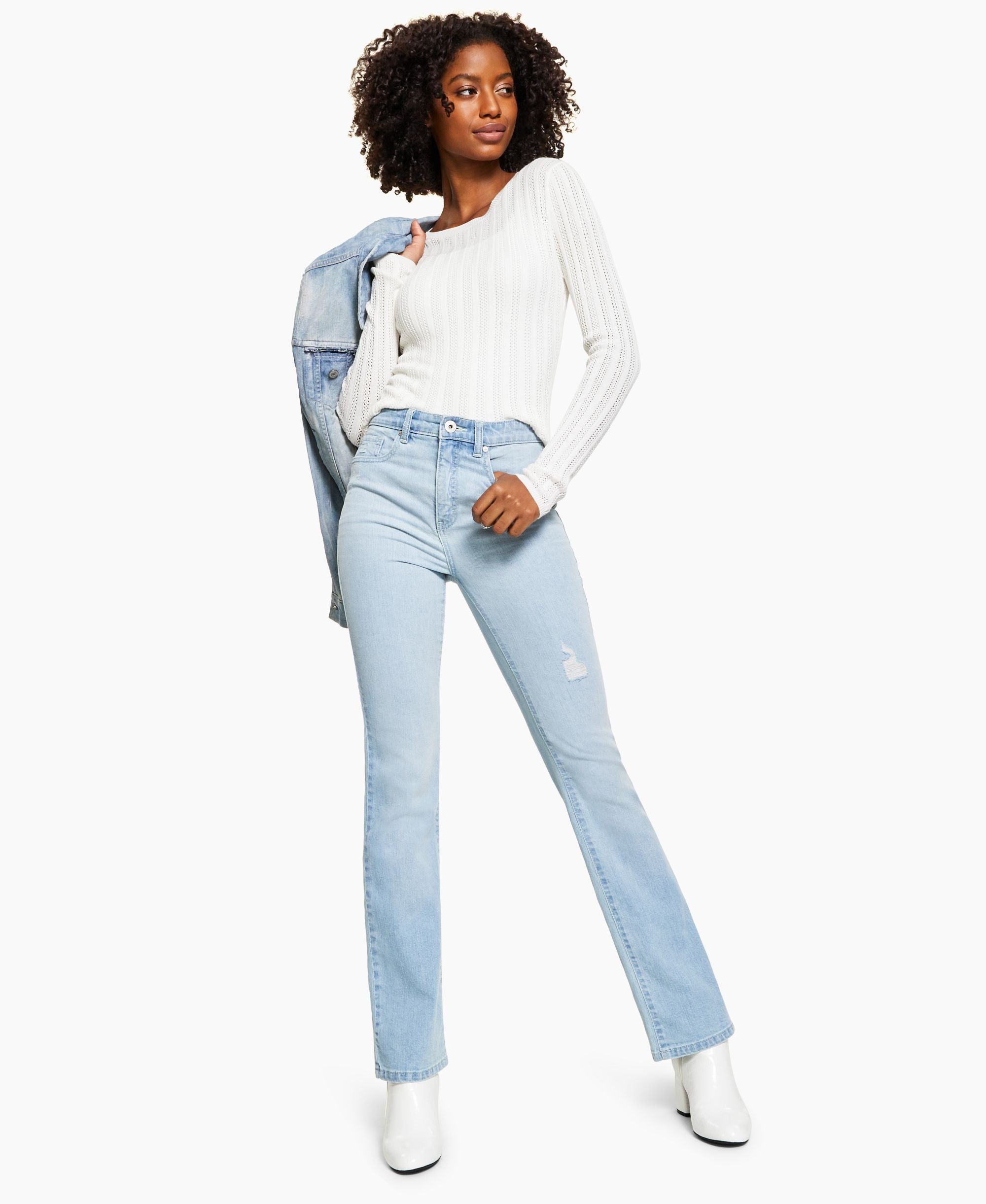 Style & Co High Rise Vintage Classic Distressed Boot Cut Jeans