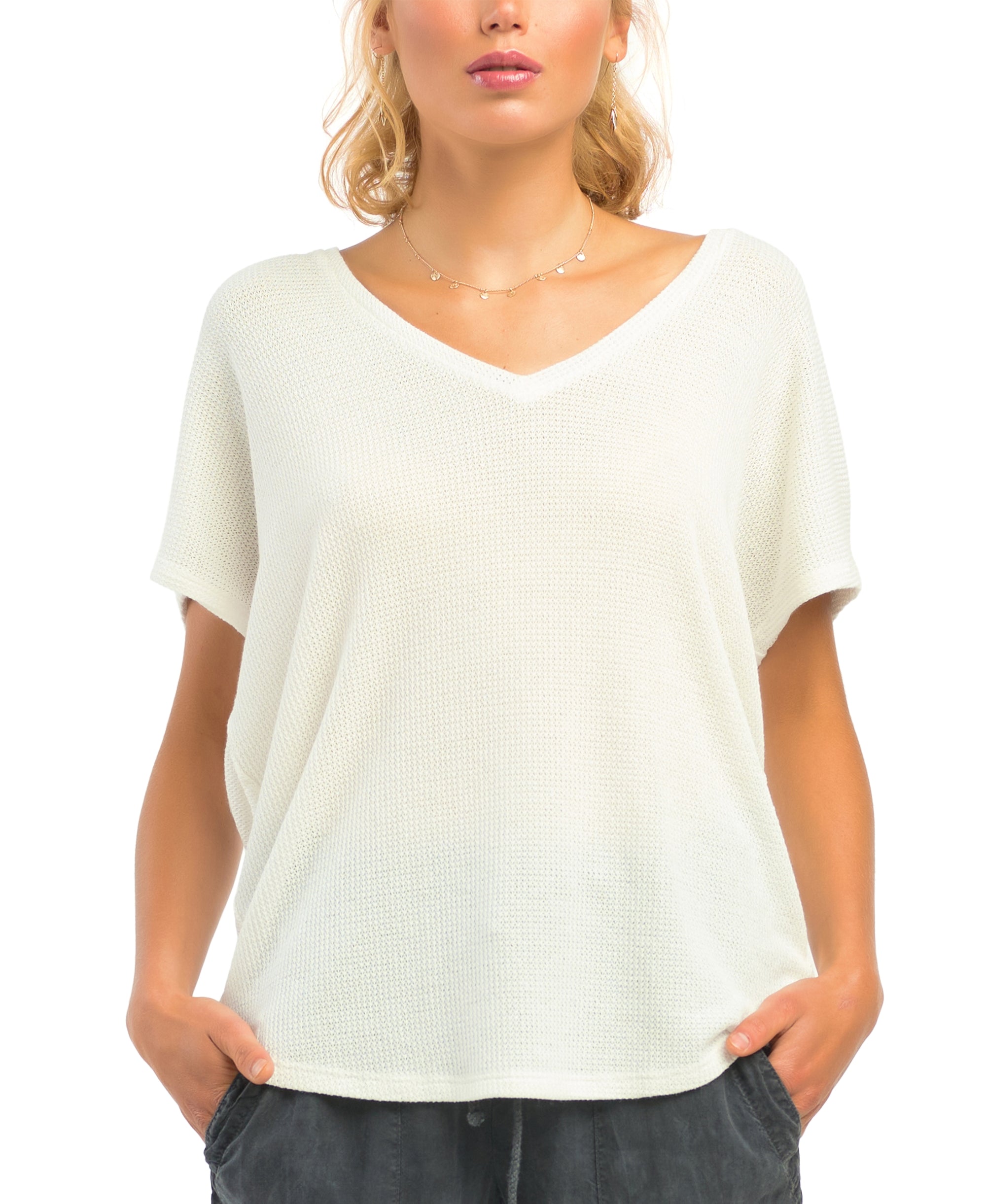 Waffle-Knit Rounded-Hem Top