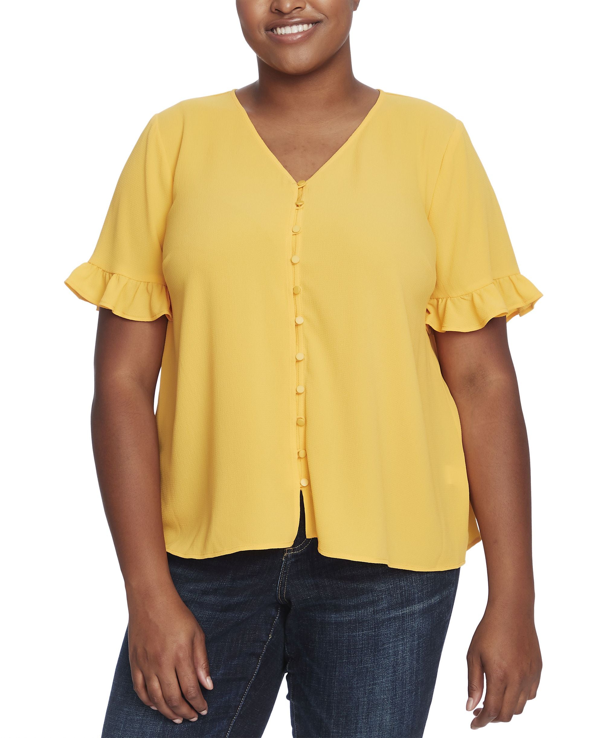 CeCe Ruffle Button-Up Blouse