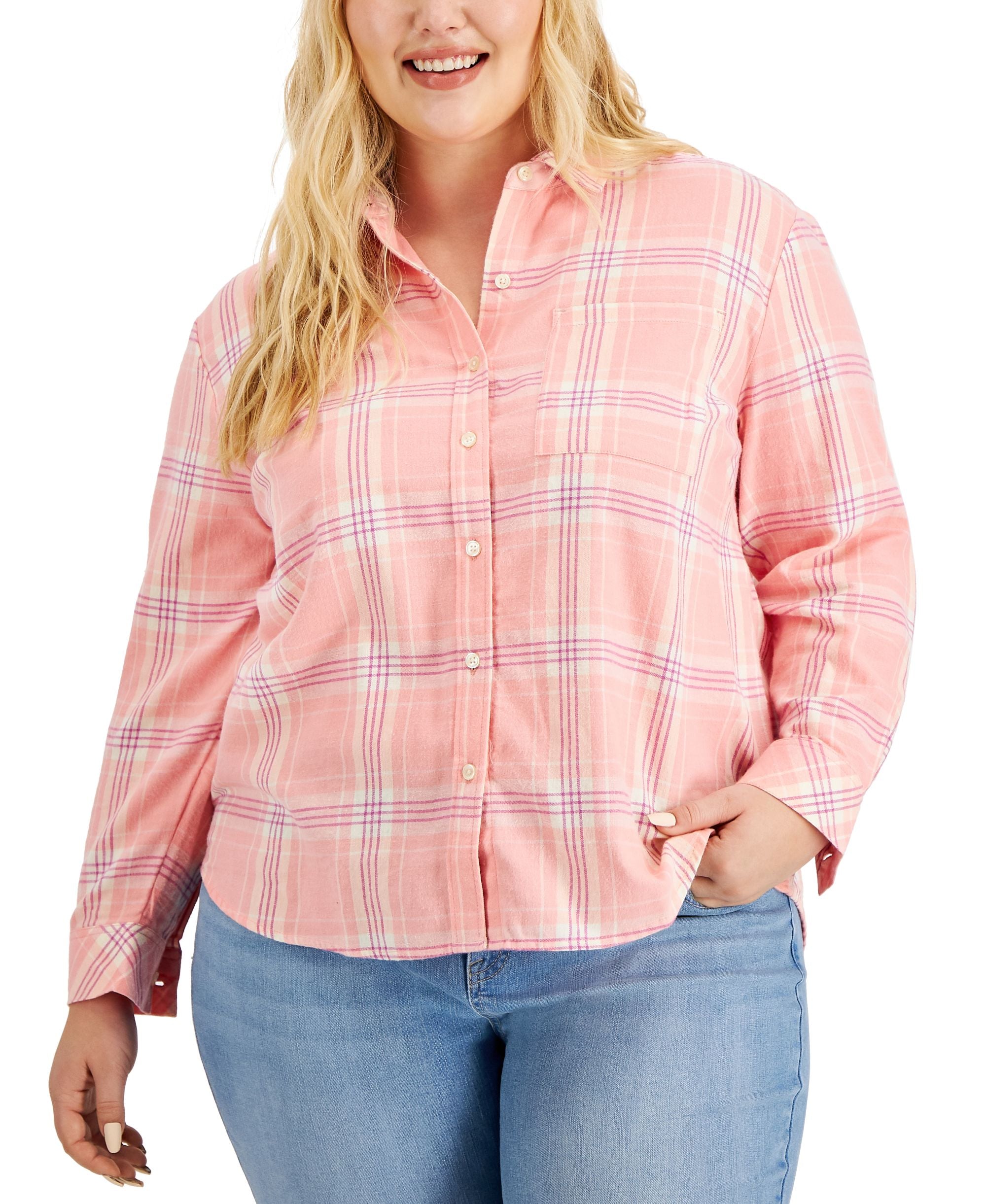 Plus Size Cotton Plaid Shirt
