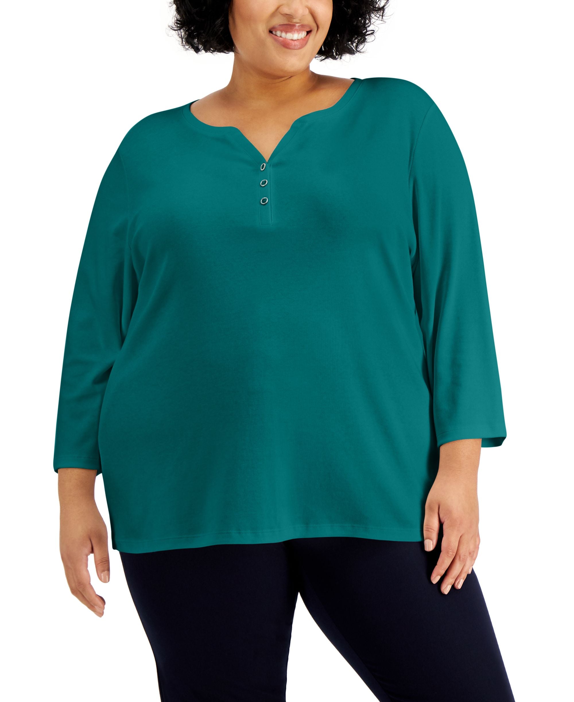 Plus Size 3/4-Sleeve Henley Top