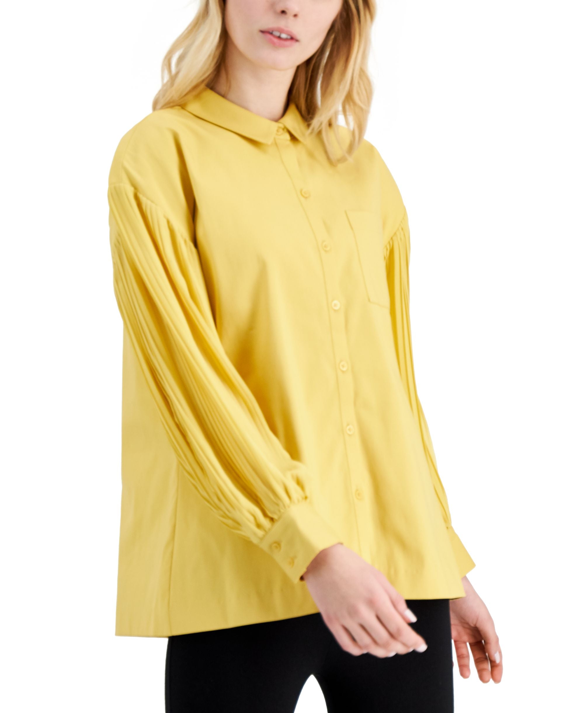 Alfani Long Pleated Sleeve Buttoned Top