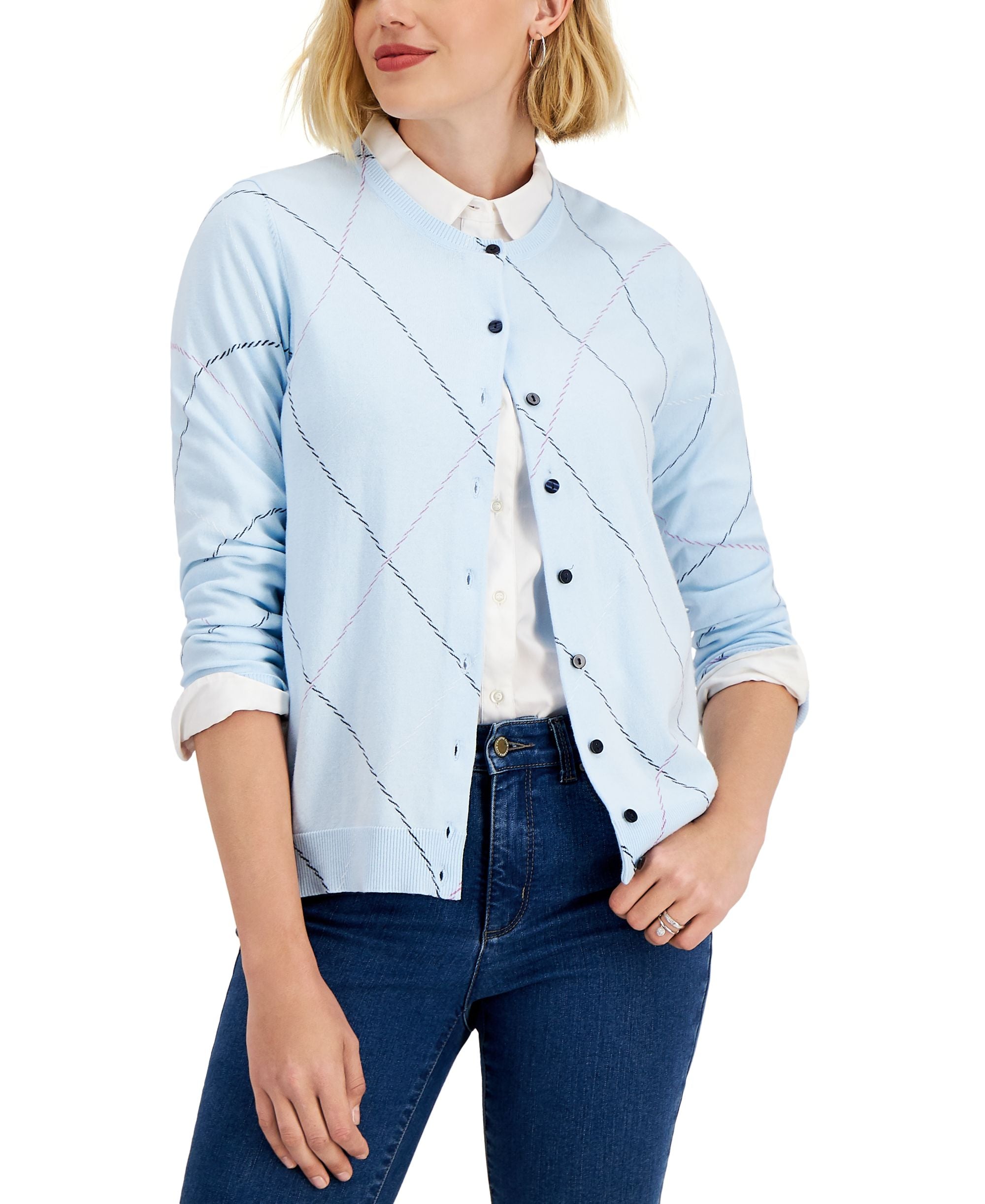 Karen Scott Argyle Button Cardigan