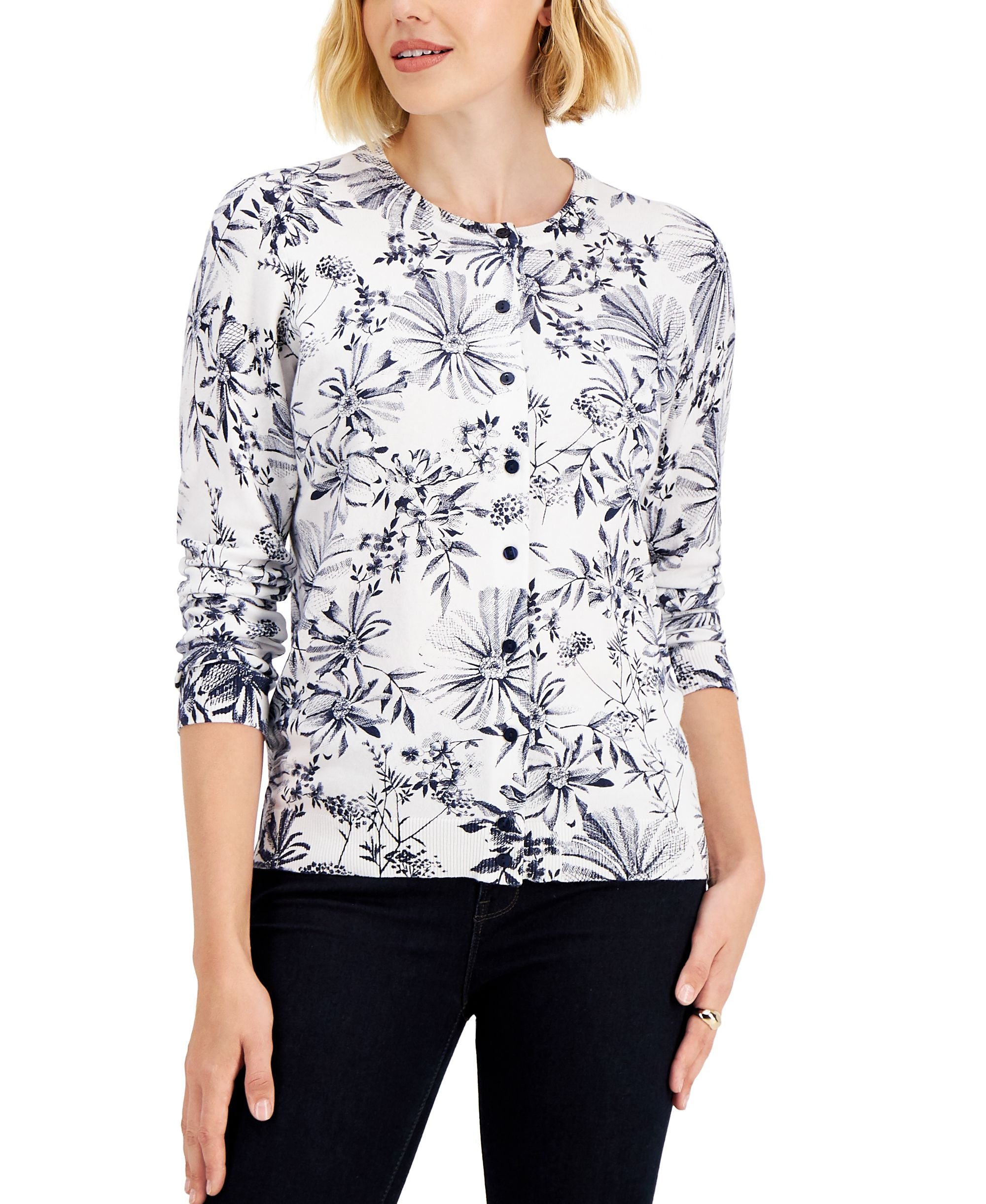 Karen Scott Floral Button Cardigan
