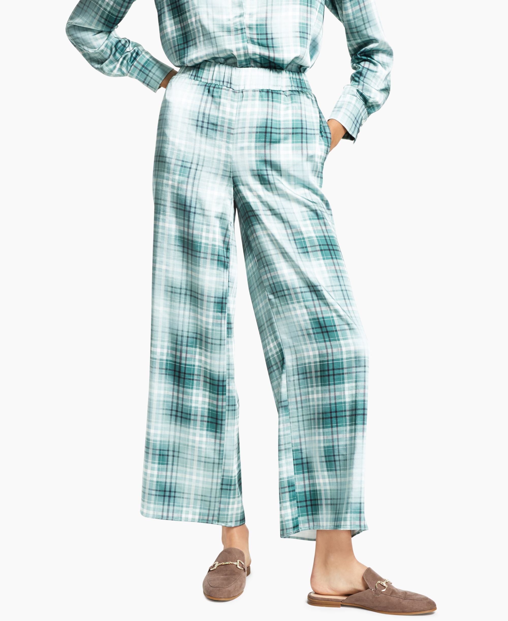 Alfani Wide Leg Plaid Satin Pants