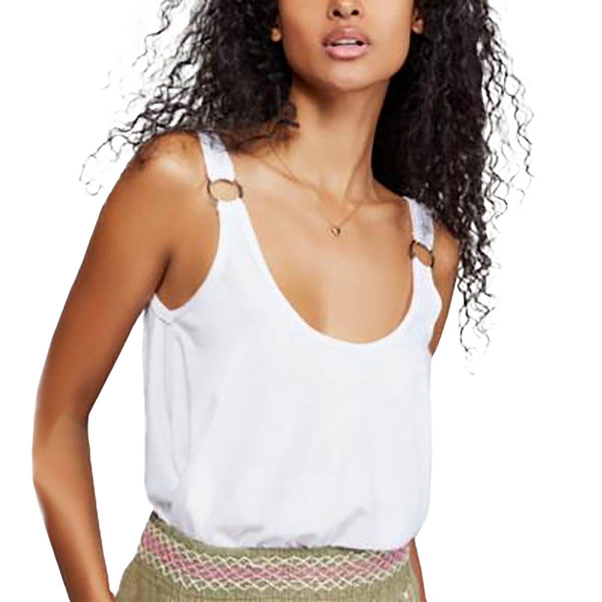 Free People Womens  Sleeveless Scoop Neck Top White L