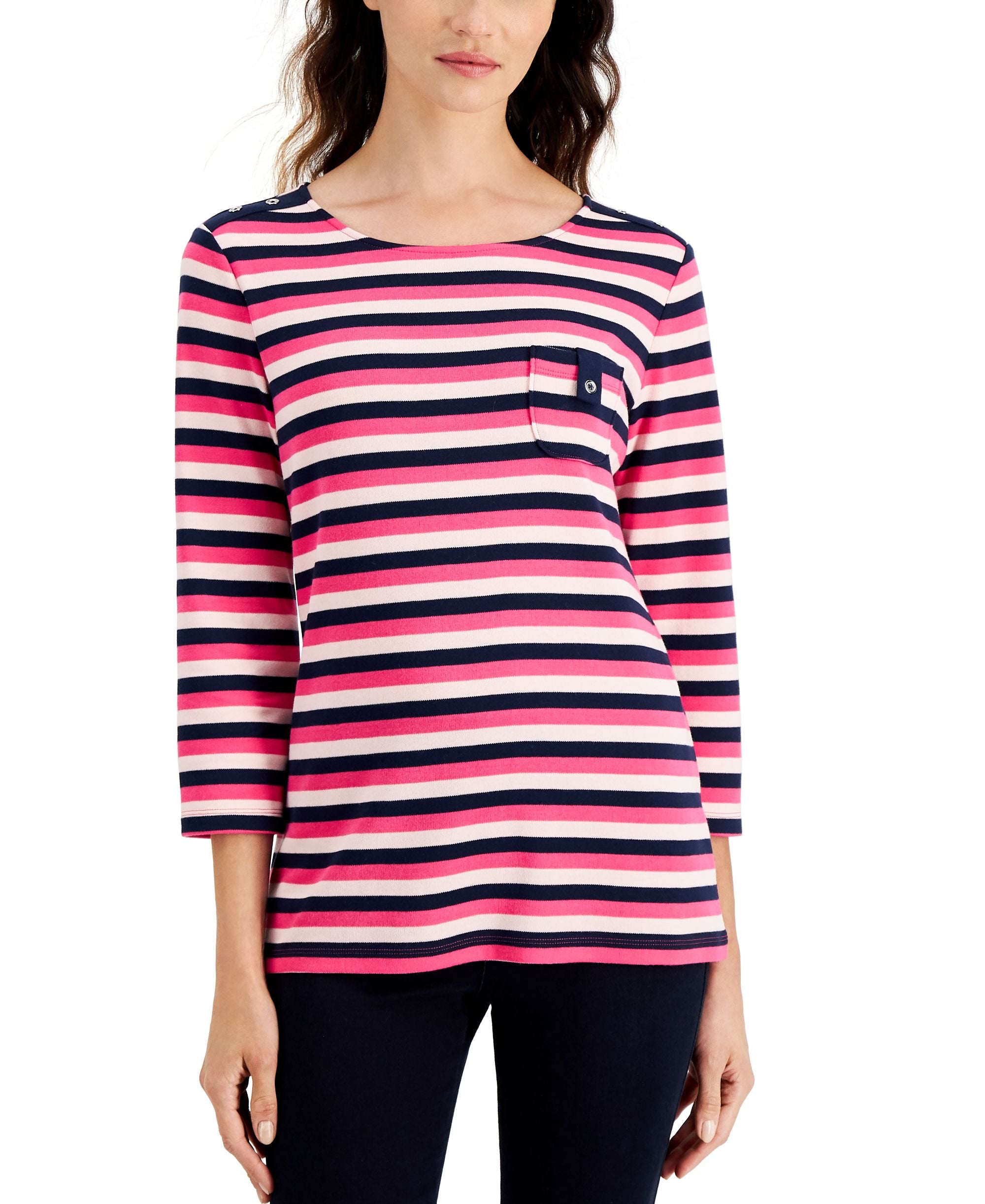 Karen Scott Striped Pocket Top