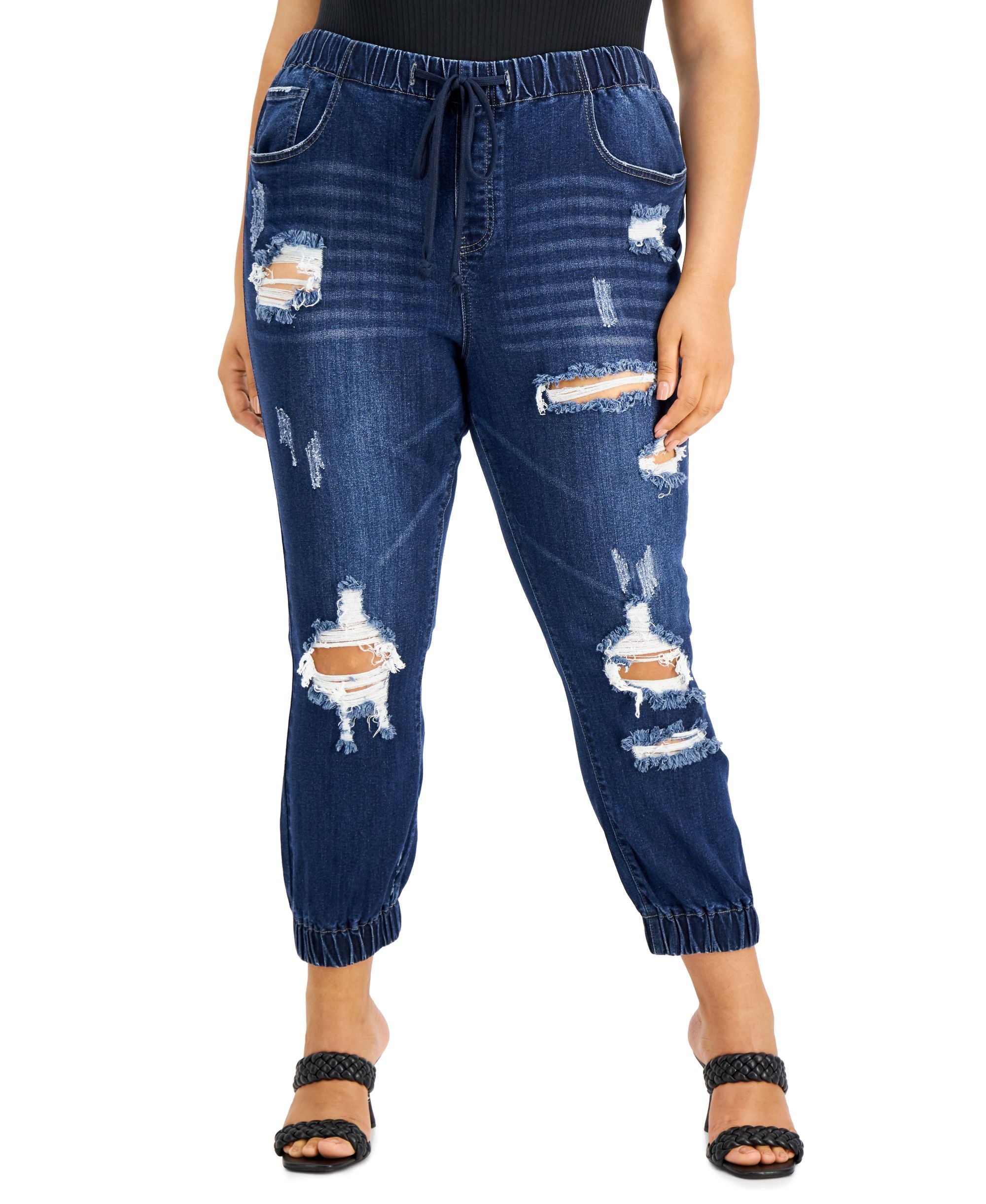 Gogo Jeans Trendy Plus Size Ripped Jogger Jeans