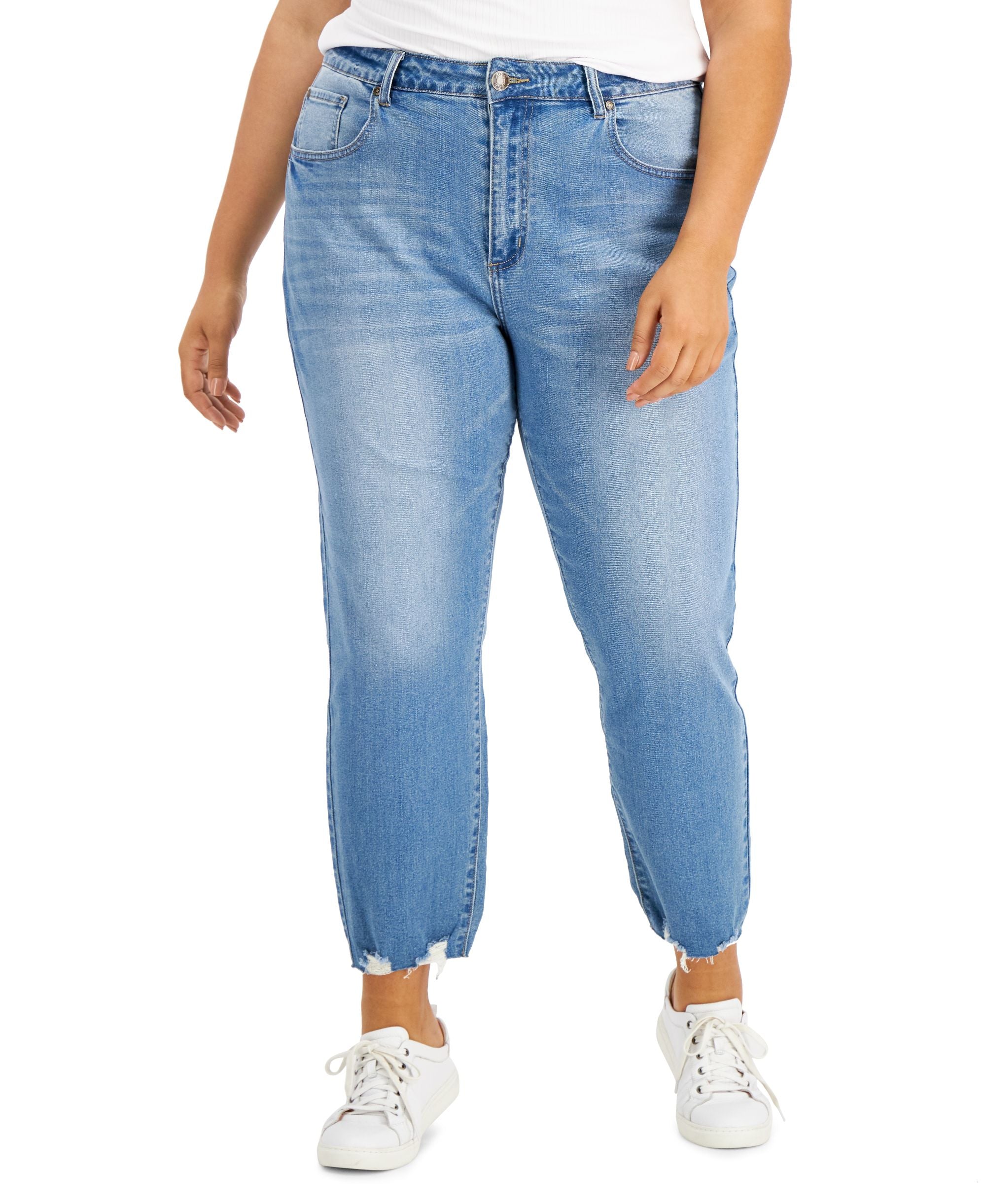 Gogo Jeans Trendy Plus Size Frayed Mom Jeans