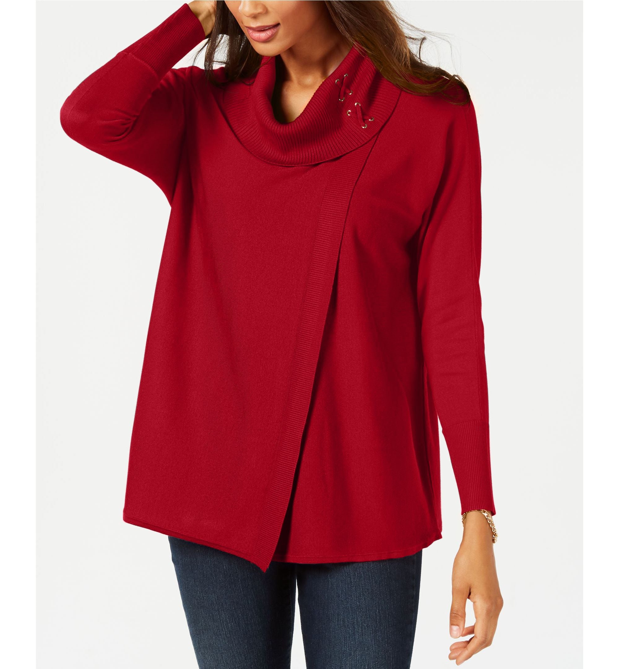 JM Collection Faux Wrap Cowl Neck Sweater