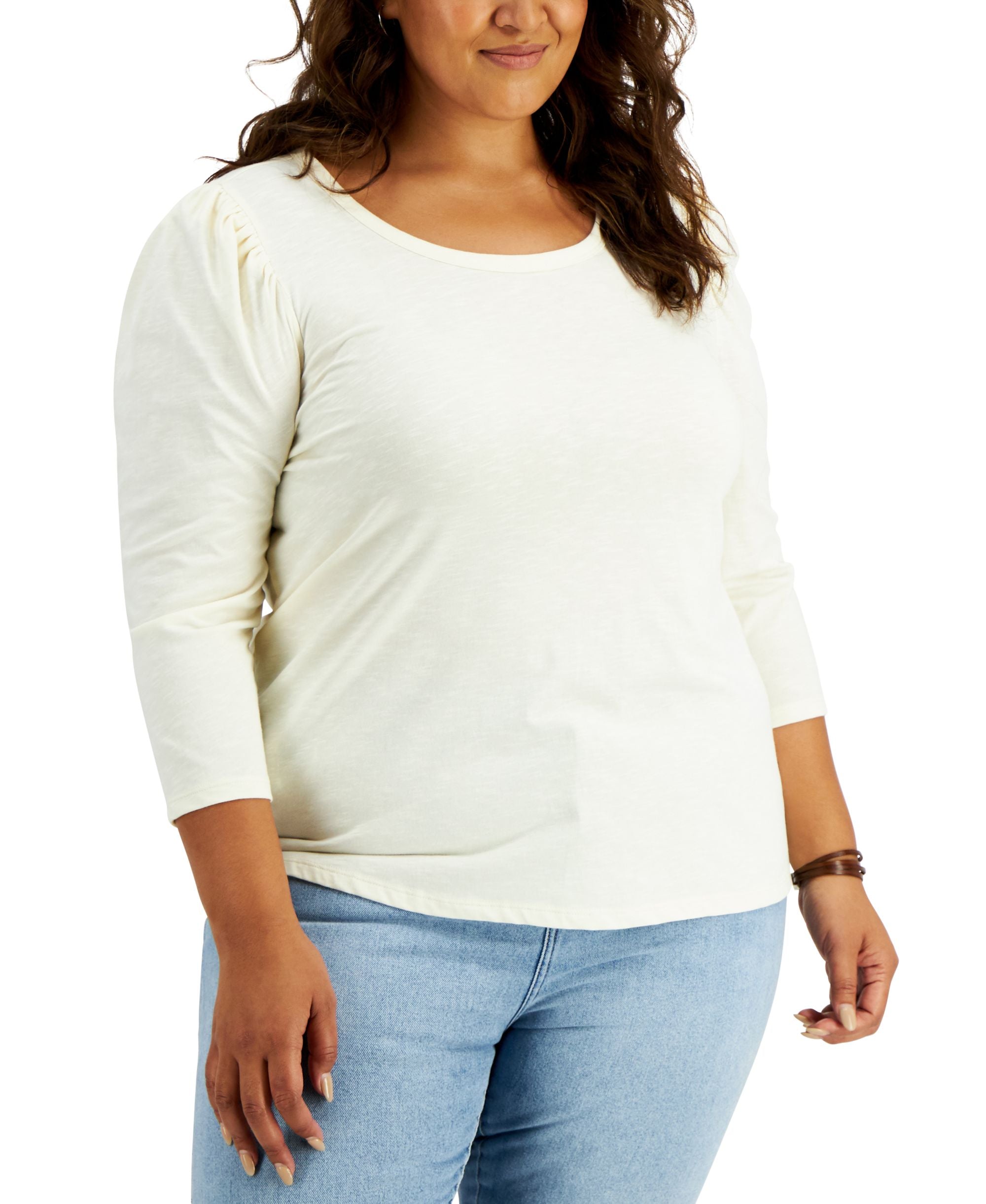 Style & Co Plus Size Cotton Puff Shoulder Top