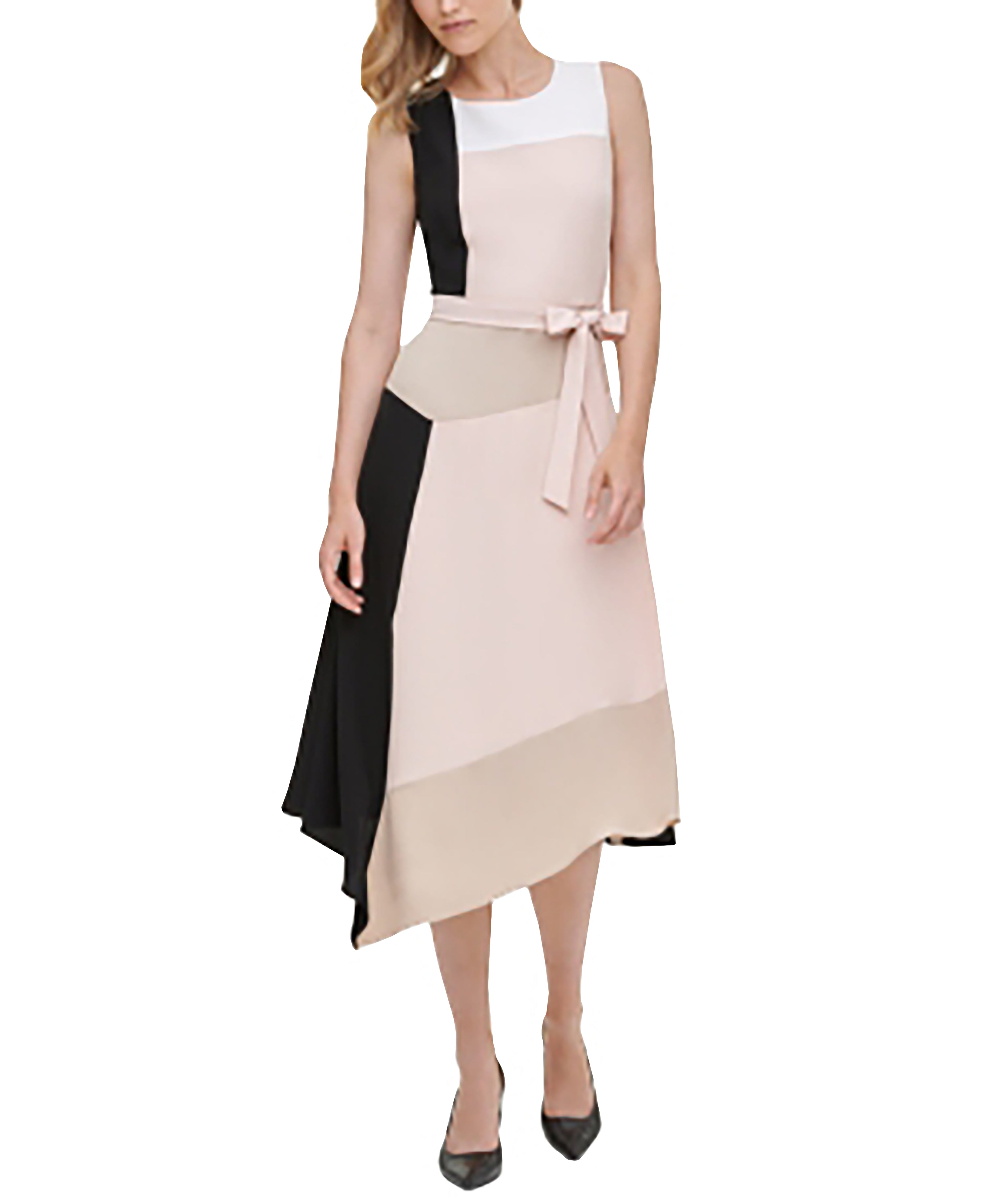 CALVIN KLEIN Women's Pink Color Block Sleeveless Jewel Neck Midi Sheath  Dress 2
